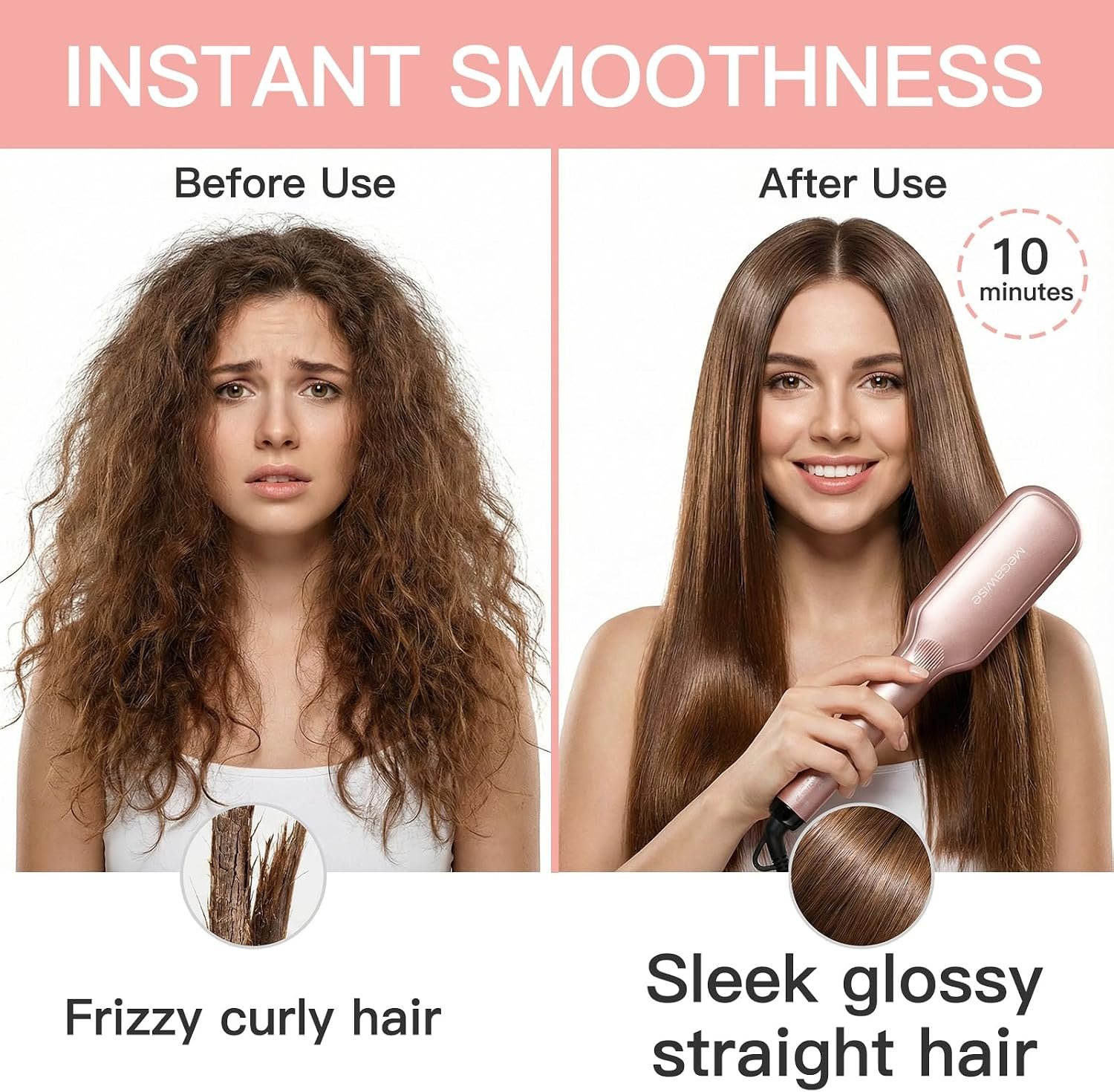 MegaWise Hair Straightener Brush KL1025-2-in-1 Ionic Hair Straightening & Detangling Brush with Adjustable Temperature, Anti-Scald Technology, and Auto Shut-Off - Ideal for All Hair Types - Image 3