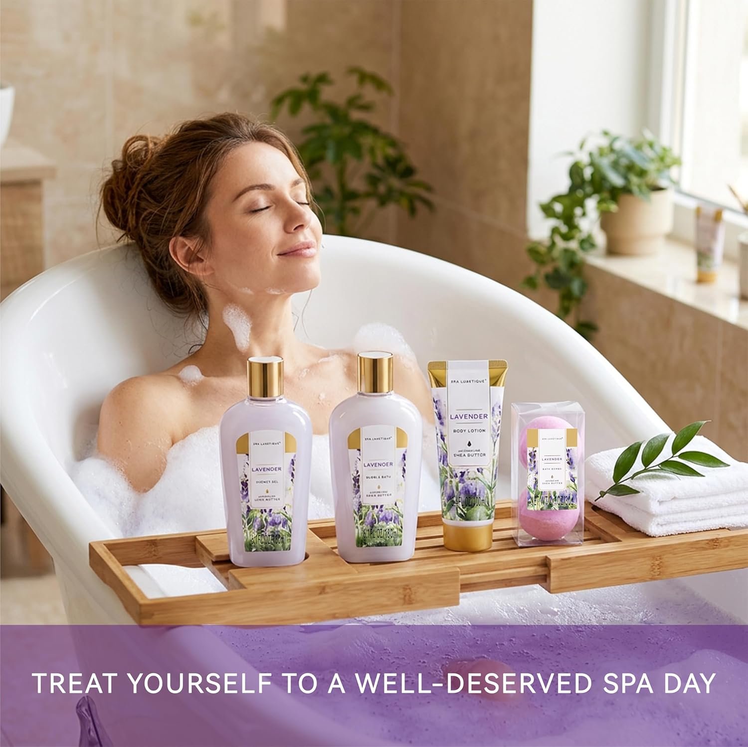 spa luxetique Spa Gifts for Women, Gift Basket, 8 Pcs Lavender Bath Sets with Bubble Bath, Lotion Sets, Birthday Anniversary Gifts for Her, Self Care Kit, Mothers Day Gift for Mom - Image 6