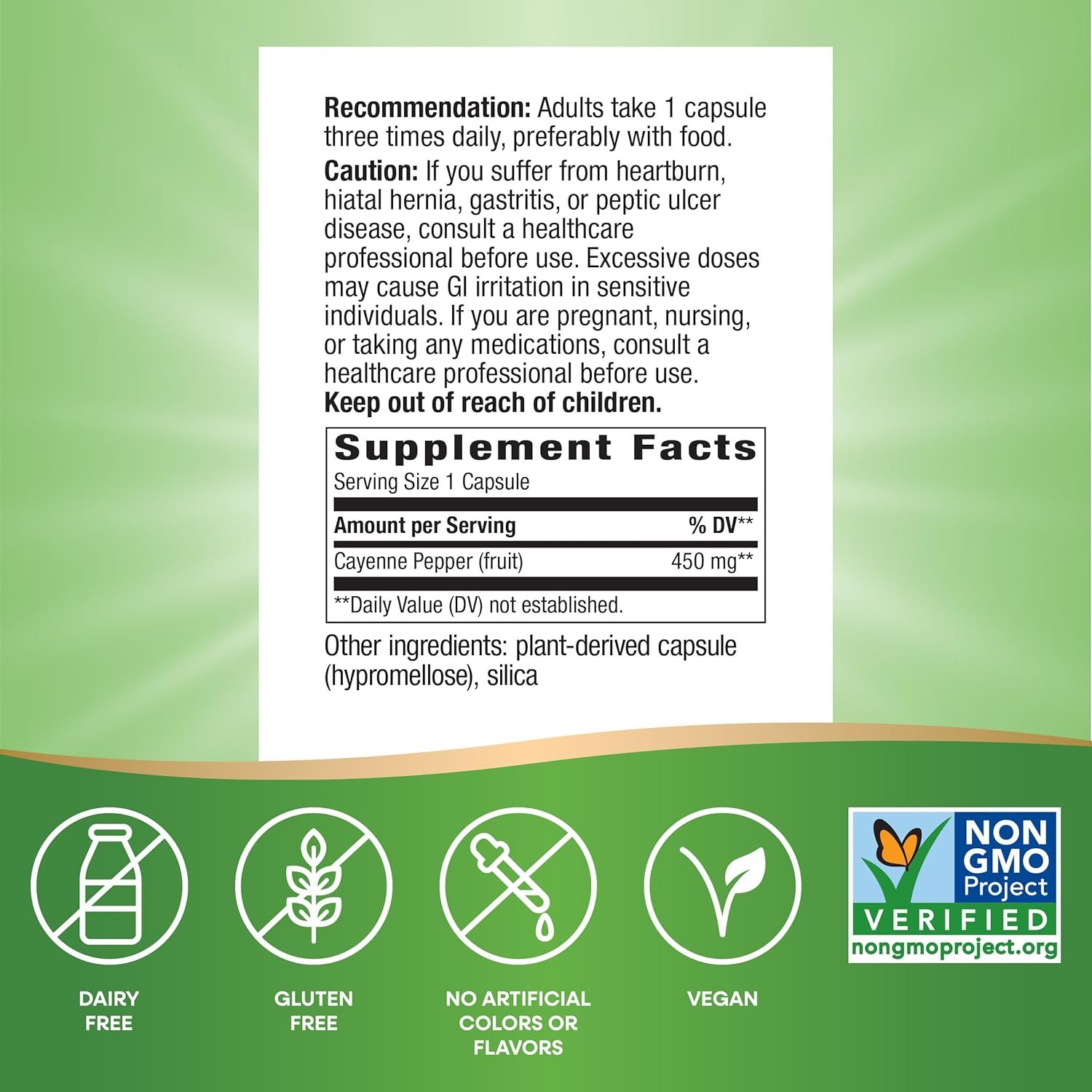 Nature's Way Cayenne Pepper Capsules, Traditional Digestion & Circulation Support*, Capsaicin, Non-GMO Project Verified, Gluten Free, 180 Vegan Capsules (Packaging May Vary) - Image 5