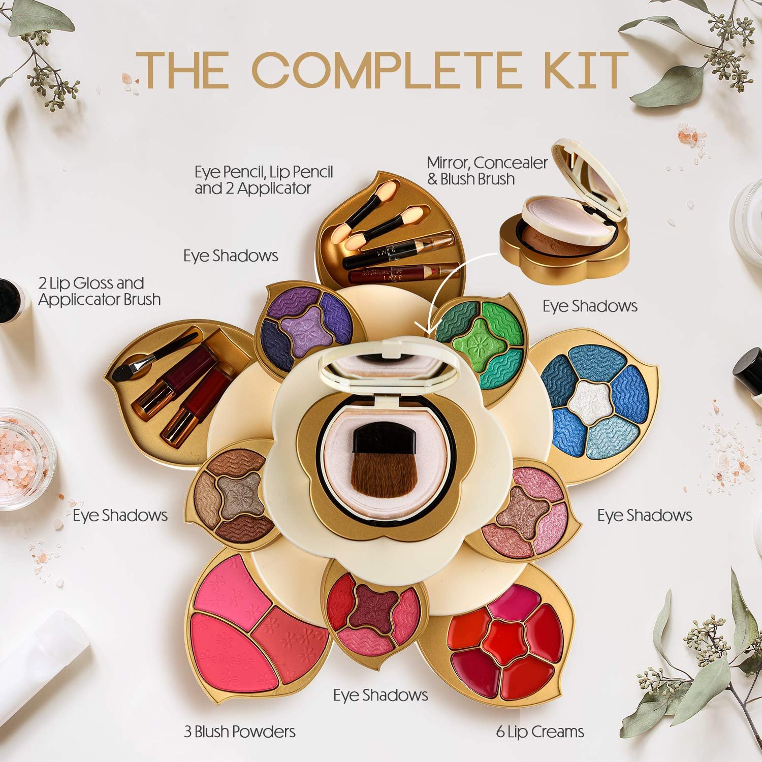 CoralBeau All In One Makeup Kit for Teens and Women - Flower Makeup Set for Girls 10-12 - Pigmented Eyeshadows, Lip Creams, Blushes, Concealer and Mirror - Full Starter Makeup Gift Set for Beginners - Image 2