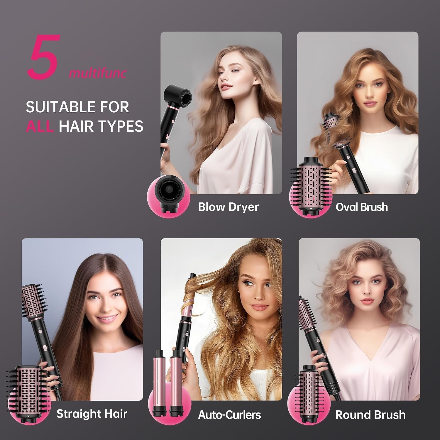 SKIMI 110,000 RPM Brushless Motor Hair Dryer Brush - 5 Multi-Styler for Fast Drying, Curling, Volumizing & Straightening | High-Speed Hot Air Brush for All Hair Types (Black & Red) - Image 8