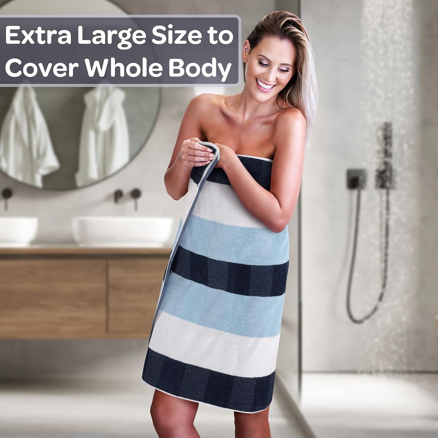 Lavish Home 6 Piece Bathroom Towels Set - 525 GSM 100% Cotton Bathroom Accessories - 2 Bath Sheets, 2 Hand Cloths , and 2 Wash Cloths - Soft Towel Set for Shower, Gym, Dorm, and Spa (Navy) - Image 2