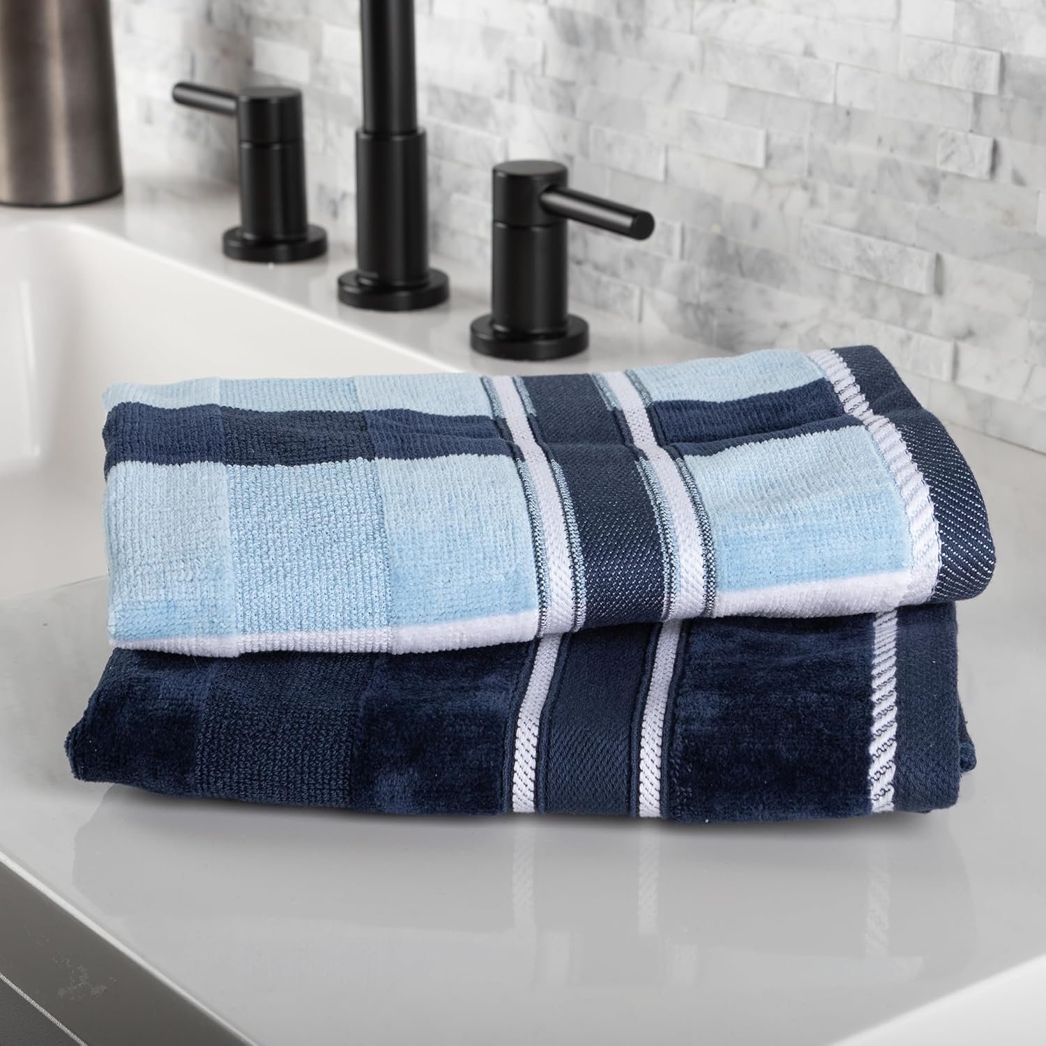 Lavish Home 6 Piece Bathroom Towels Set - 525 GSM 100% Cotton Bathroom Accessories - 2 Bath Sheets, 2 Hand Cloths , and 2 Wash Cloths - Soft Towel Set for Shower, Gym, Dorm, and Spa (Navy) - Image 4