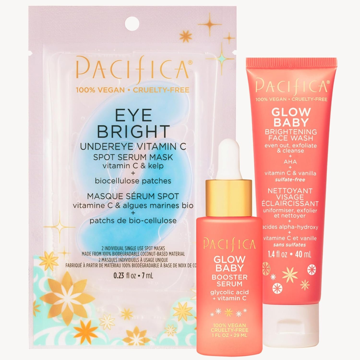 Pacifica Beauty | Glow Baby Vitamin C Trial + Value Kit | 3-Piece Skin Care Gift Set | Travel Friendly | Brightening Face Serum, Face Wash/Cleanser, Under Eye Patches | Glycolic Acid, AHA | Vegan - Image 17