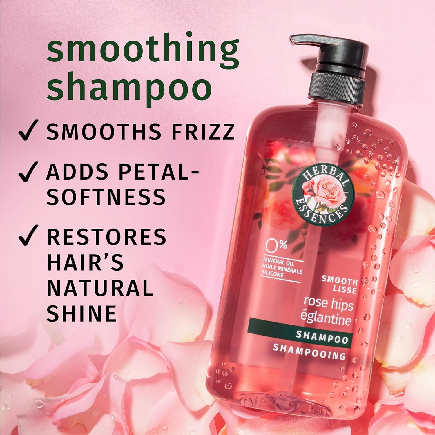 Herbal Essences Shampoo, Rose Hips - Smooth Collection, Shiny Hair with Vitamin E & Jojoba, Safe for Color Treated Hair, Floral Scent, Cruelty-Free, Dermatologist-Tested, 29.2 Fl Oz - Image 2