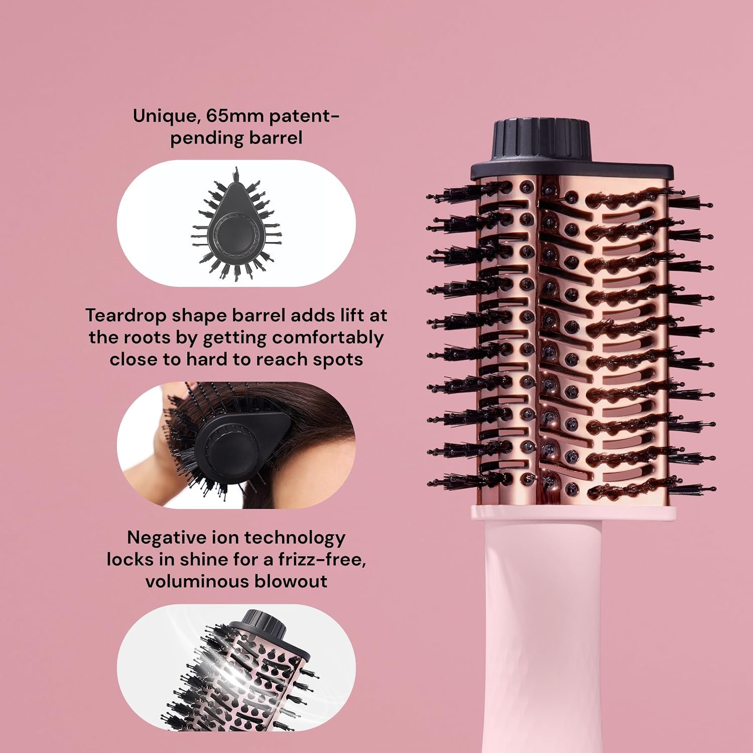 L'ANGE HAIR Le Volume Elevé 65MM 2-in-1 Titanium Brush Dryer | Dry and Style | Unique Teardrop Shape Barrel | 3 Heat Settings | 360° Vented Airflow | Ionic Technology for Frizz-Free Styling (Blush) - Image 3