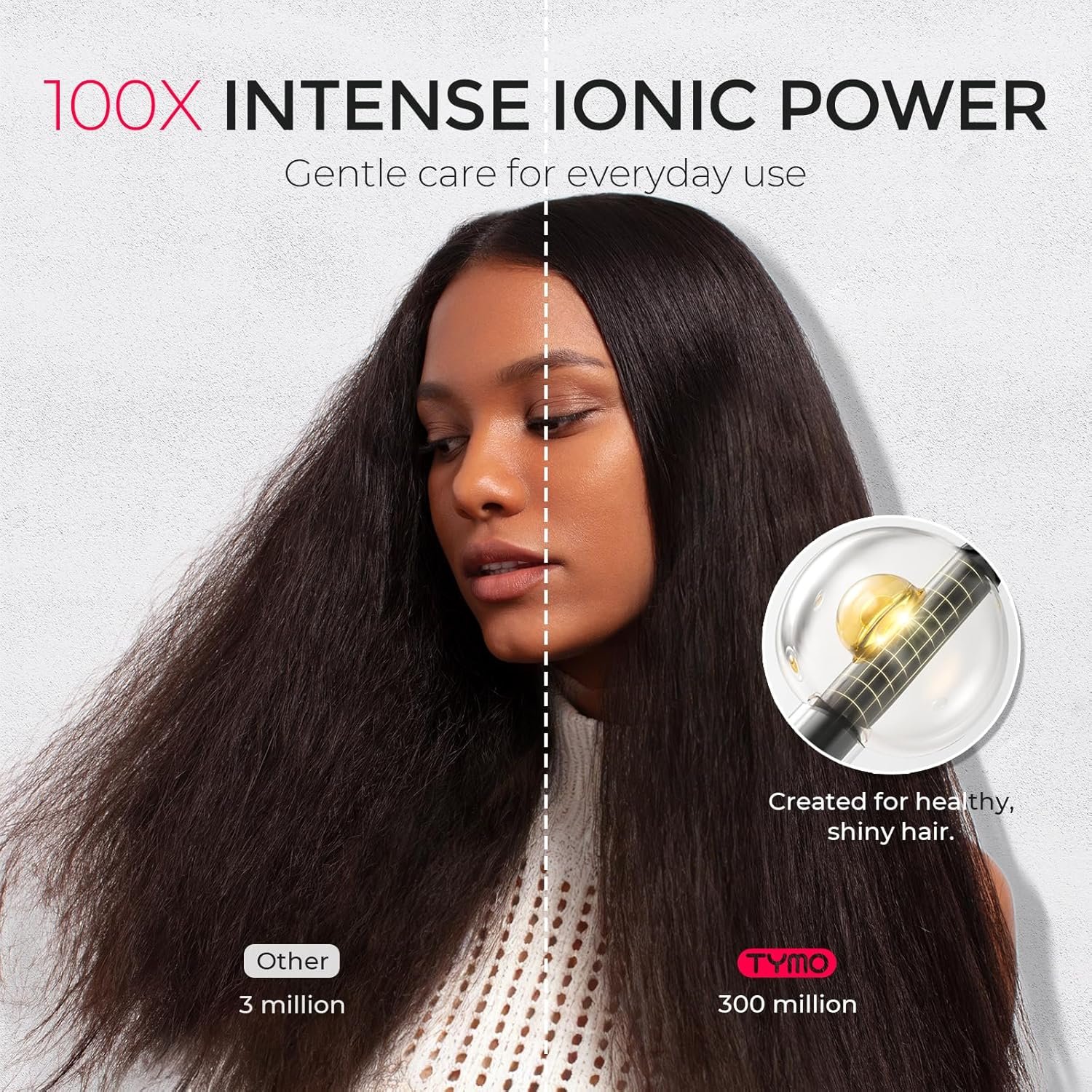 TYMO Diffuser Hair Dryer Blow Dryer - 300 Million Ionic Hairdryer with Diffuser & Comb Attachment for Curly Hair, Professional Blowdryer for Women, Cool Air Button, Small Travel Lightweight, Black - Image 3