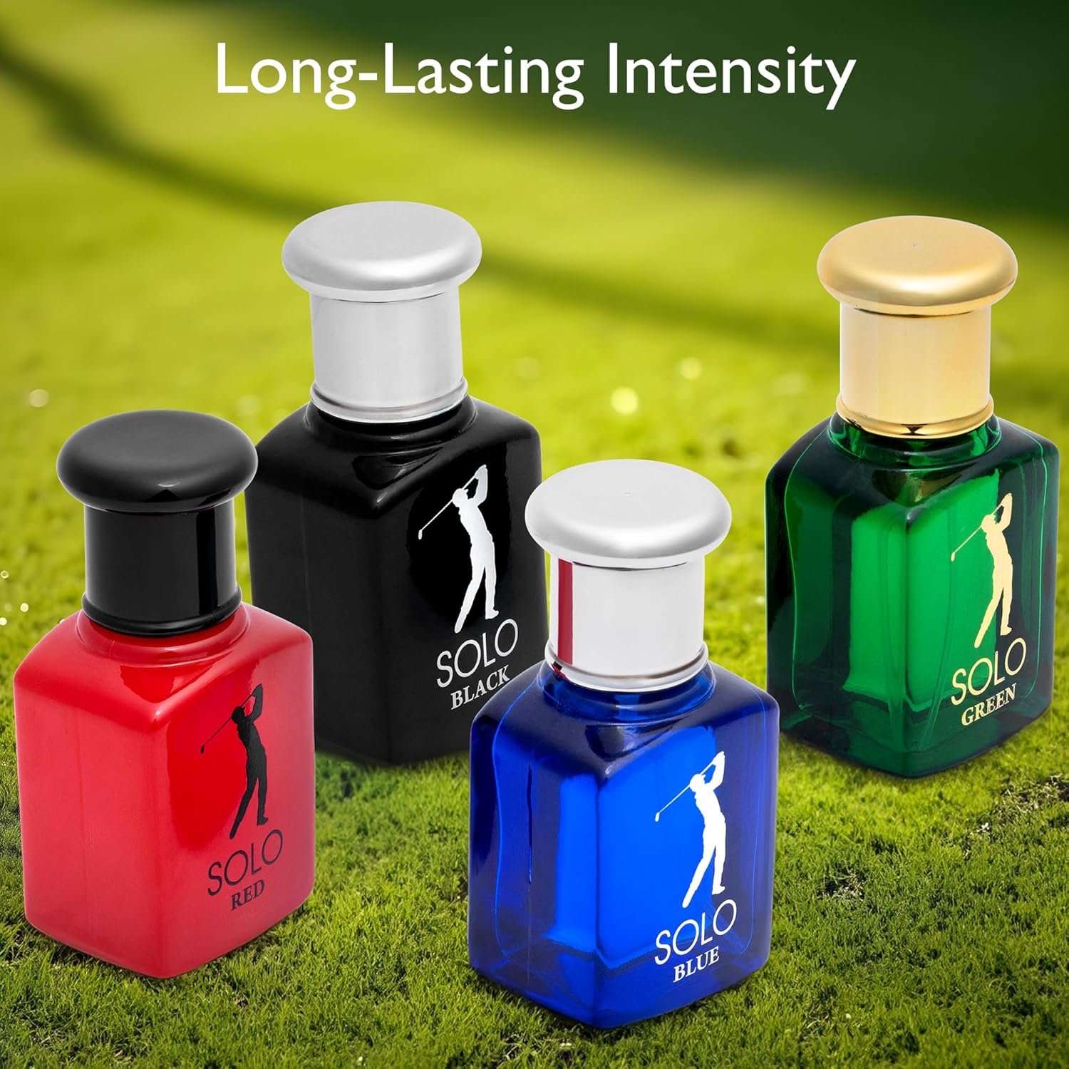 NovoGlow Solo 4-Piece Mini Fragrance Set for Men EDP - Solo Red, Blue, Black & Green - Combination of Woody, Citrus & Spicy Scents - Suitable For All Skin Types - Free of Paraben Each in 30ml Bottle - Image 4