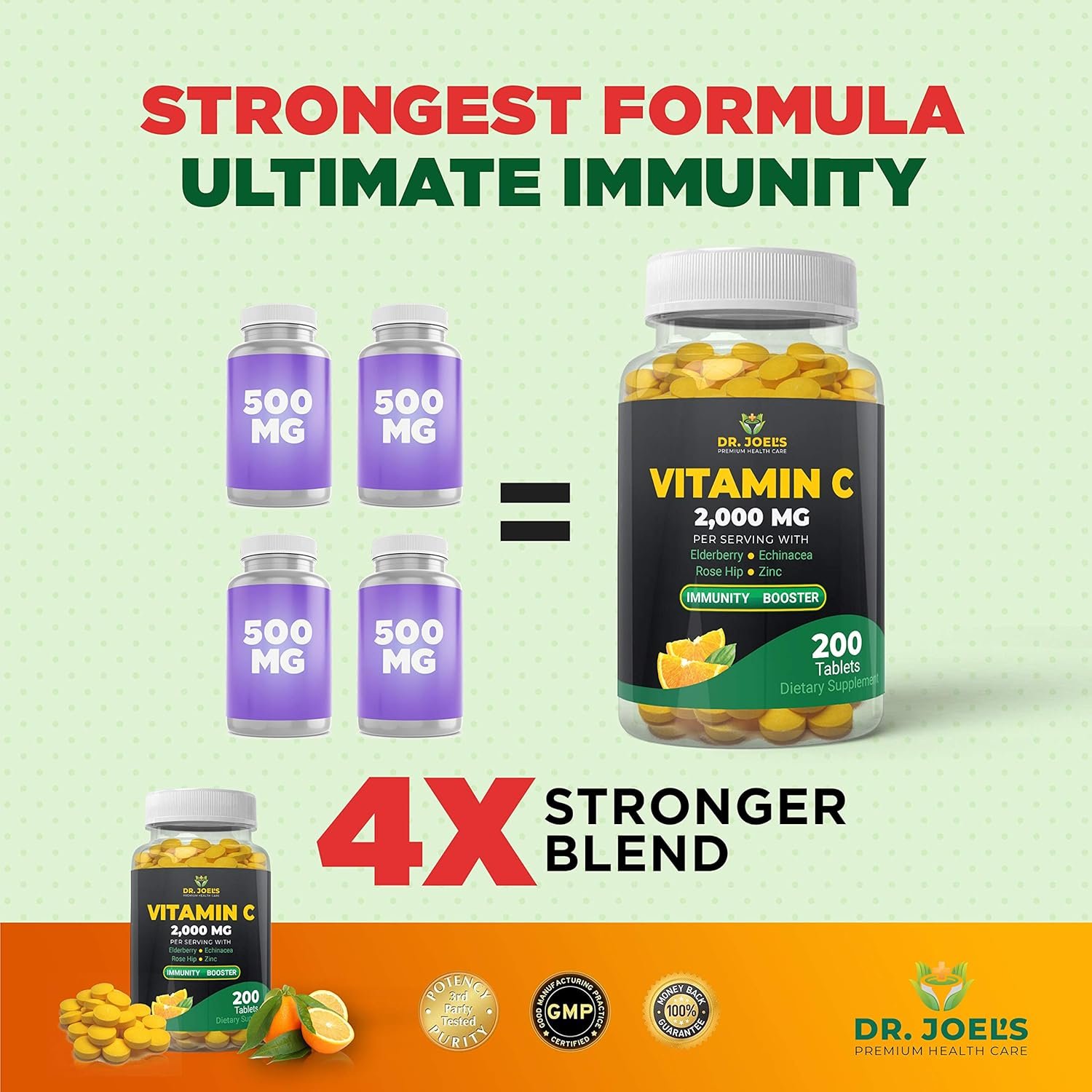 Dr. JOEL'S Immune Support Vitamin C 2000 mg - 200 Tablets - with Zinc, Elderberry, Rose Hip, Echinacea - Boosts Immune System- Made in USA - Image 4
