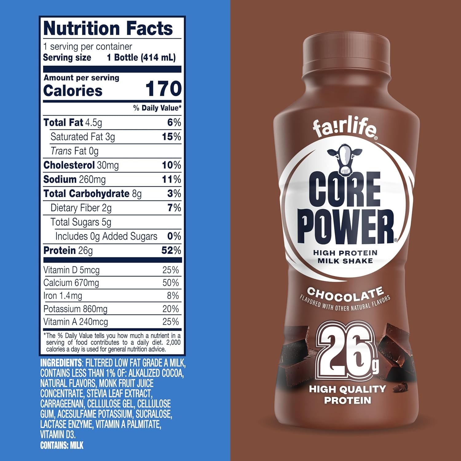 Core Power Protein Shake, Chocolate, 26g Bottle, 14oz, 12 Pack - Image 8