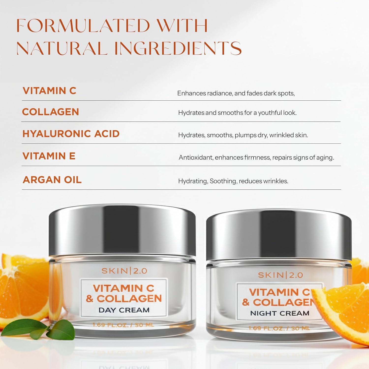 Skin 2.0 Vitamin C & Collagen Face Moisturizer – Anti Aging Day & Night Cream for Smooth & Radiant Skin, Firms & Restores Dull Complexion – Dermatologist Tested, Korean Skin Care Set, Vegan – Duo Pack - Image 7