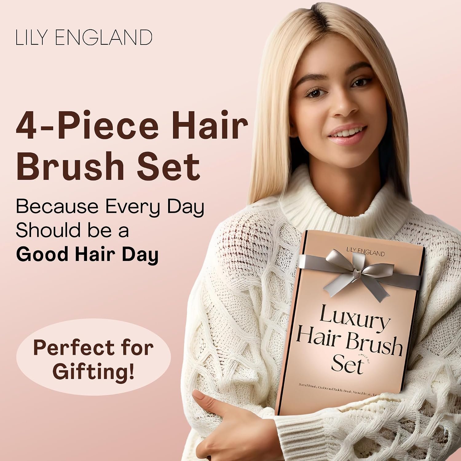 Luxury Hair Brush Gift Set for Women & Girls - Lily England 4-Piece Professional Styling Collection - Premium Ladies Gift Set | Elegant Gifts for Women for All Hair Types - Matte Rose Gold - Image 2