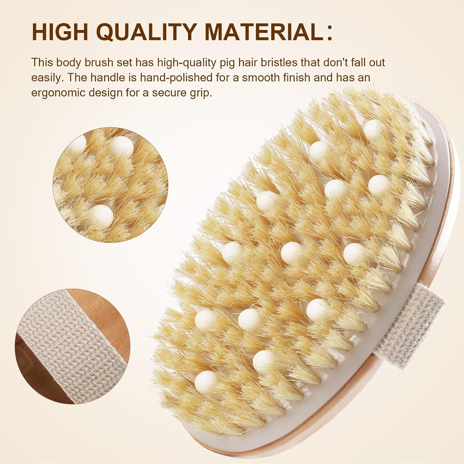 DEBETOOL Dry Brushing Set - Natural Boar Bristle Body & Face Brush, Wooden Long Handle Scrub Brush for Cellulite & Lymphatic Drainage Body Care, Detachable, 3 Brush Heads - Image 3