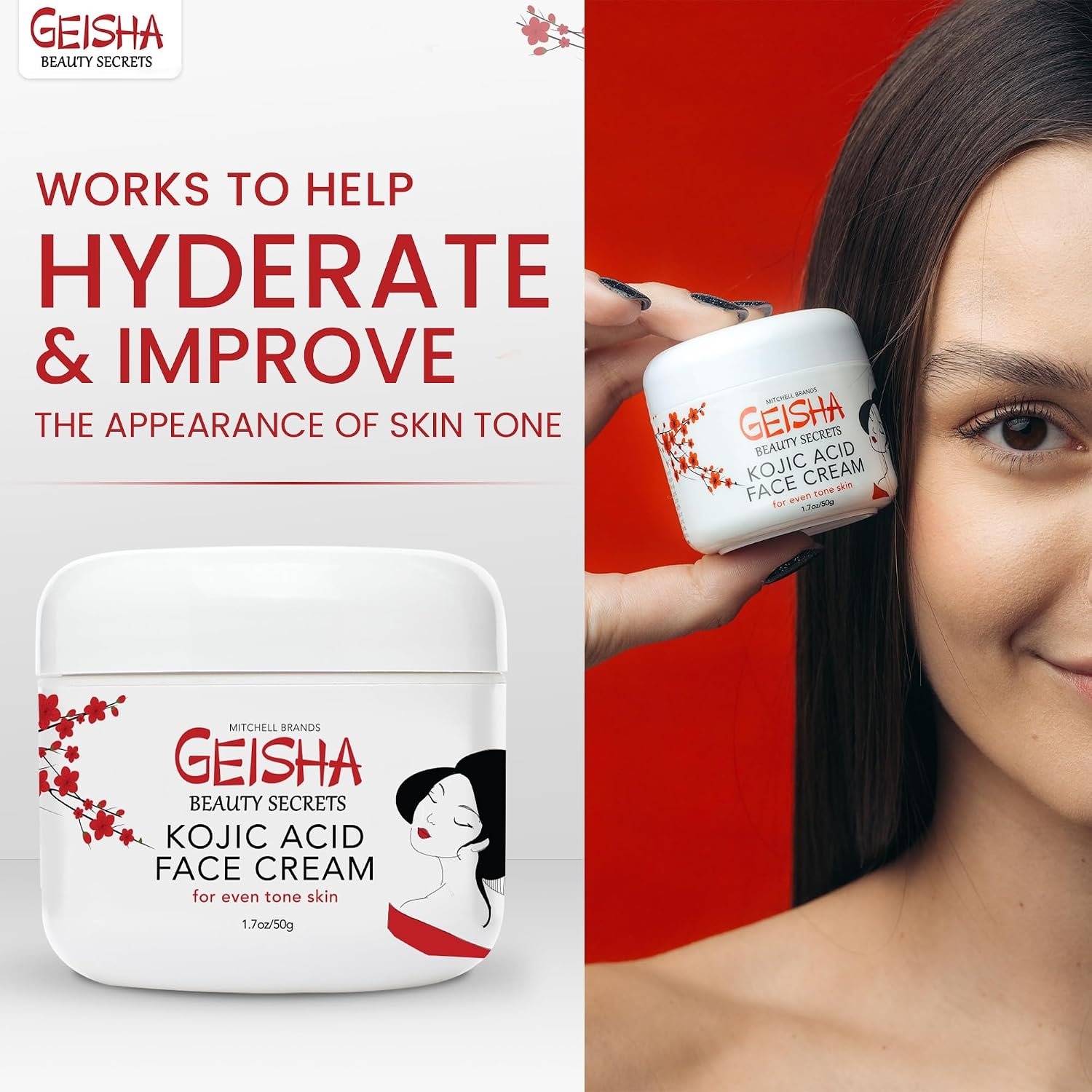 OMIC Geisha Kojic Acid Cream - 1.7 fl oz / 50 ml - Skin Brightening Cream for Face, Body, Hands - with Glycolic Acid - Image 5