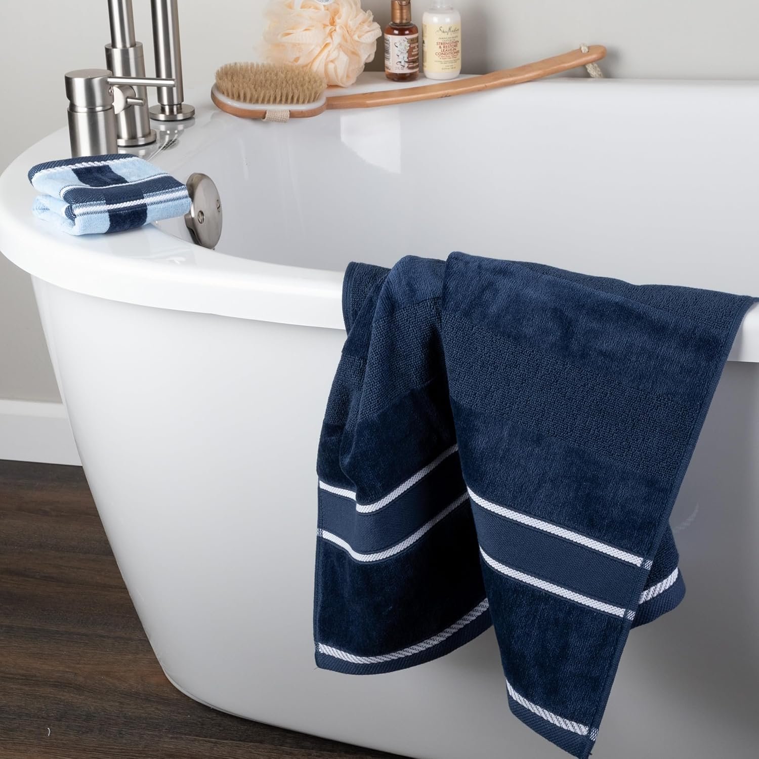 Lavish Home 6 Piece Bathroom Towels Set - 525 GSM 100% Cotton Bathroom Accessories - 2 Bath Sheets, 2 Hand Cloths , and 2 Wash Cloths - Soft Towel Set for Shower, Gym, Dorm, and Spa (Navy) - Image 5