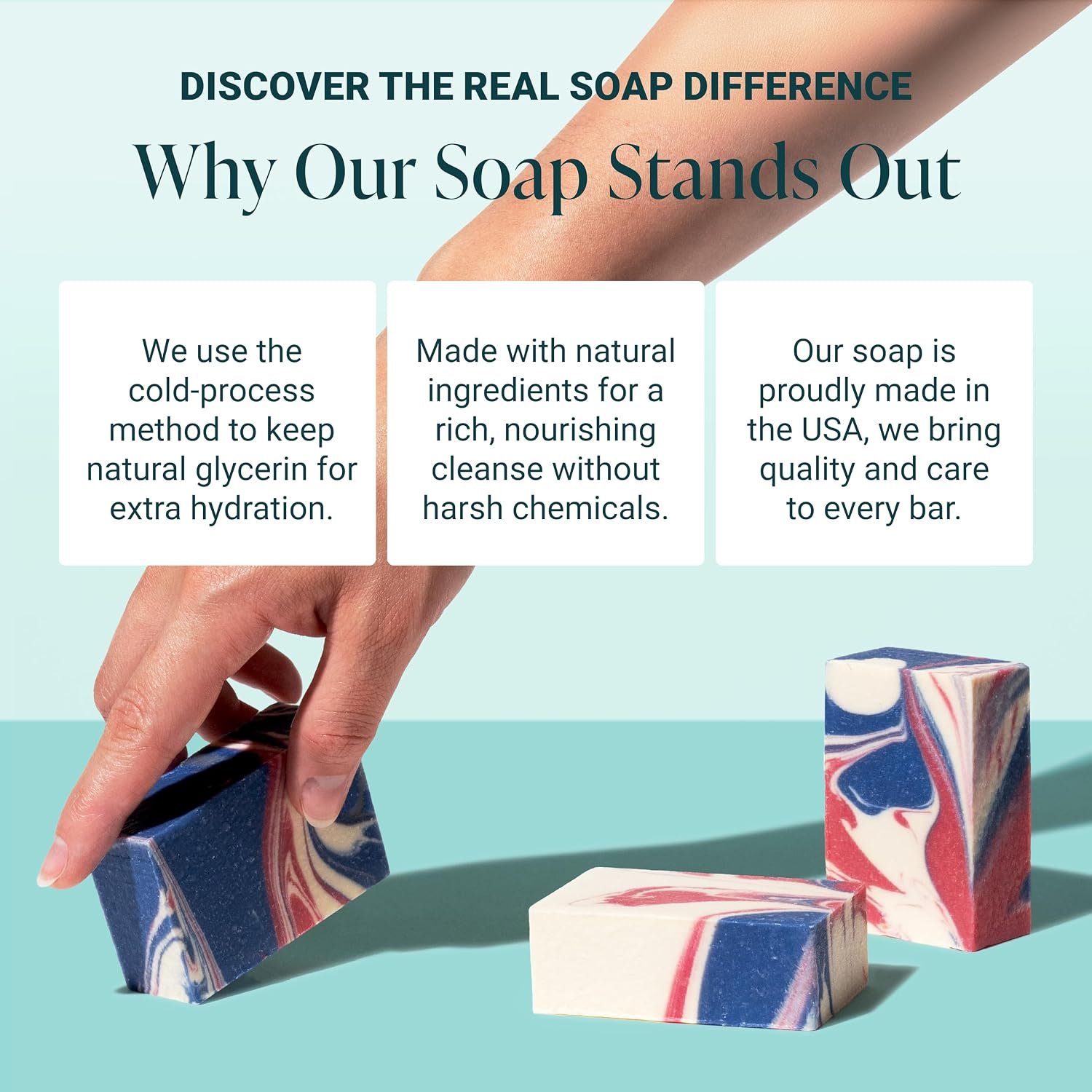 Handmade Natural Bath & Body Soap Bar, Vegan, All-Natural, Palm Oil Free, Made in USA with Shea Butter + Essential Oils, Patriot, 3 Bars - Image 5