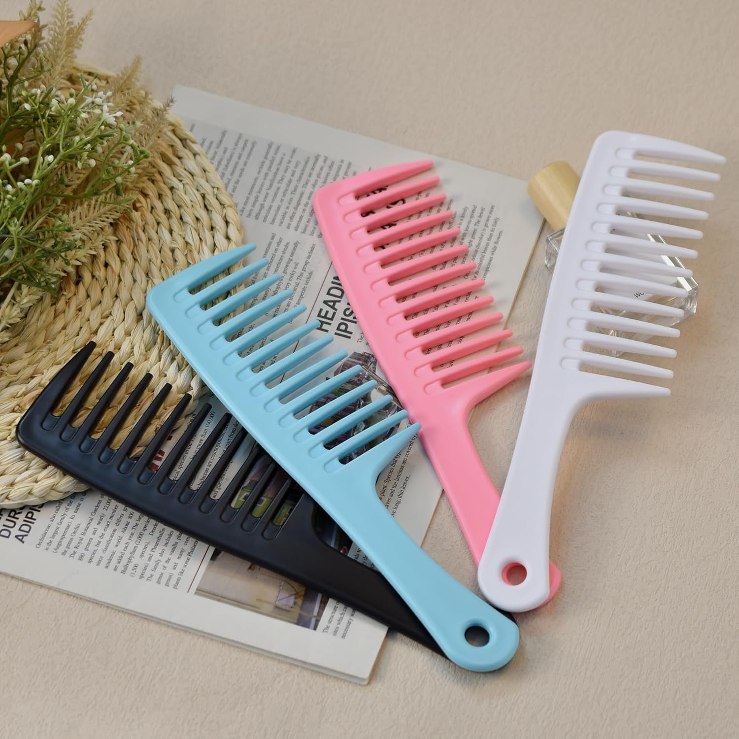 MODENGKONGJIAN 4PCS Wide Tooth Comb, Large Hair Detangling Comb Styling Comb for Curly, Wet, Long Hair with Handgrip (Black & Pink) - Image 7
