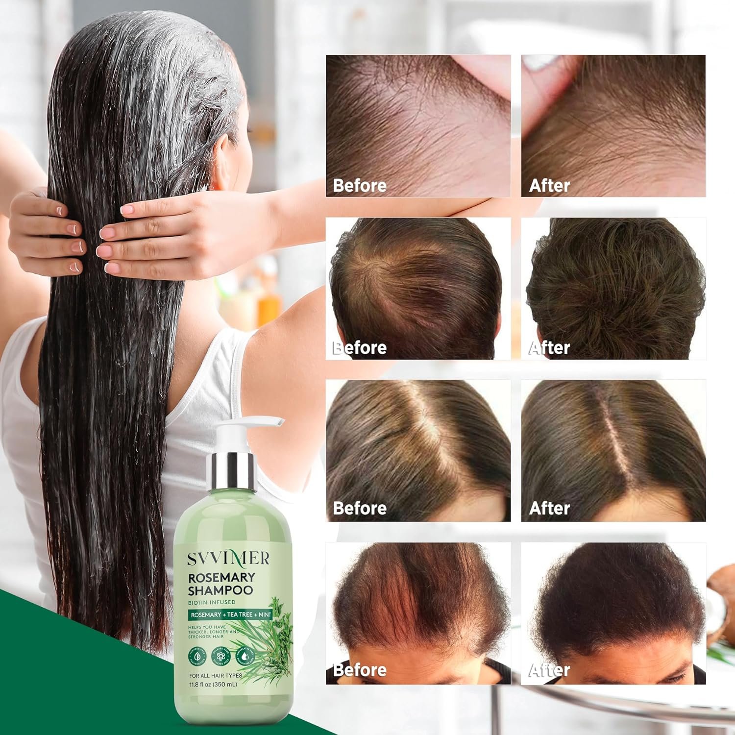 Svvimer Rosemary Hair Thickening Shampoo: Thickening and Strengthening Formula for Men & Women - Volumizing Shampoo with Tea Tree Oil Biotin Mint - For Thinning Fine Hair 11.8 Fl Oz - Image 2