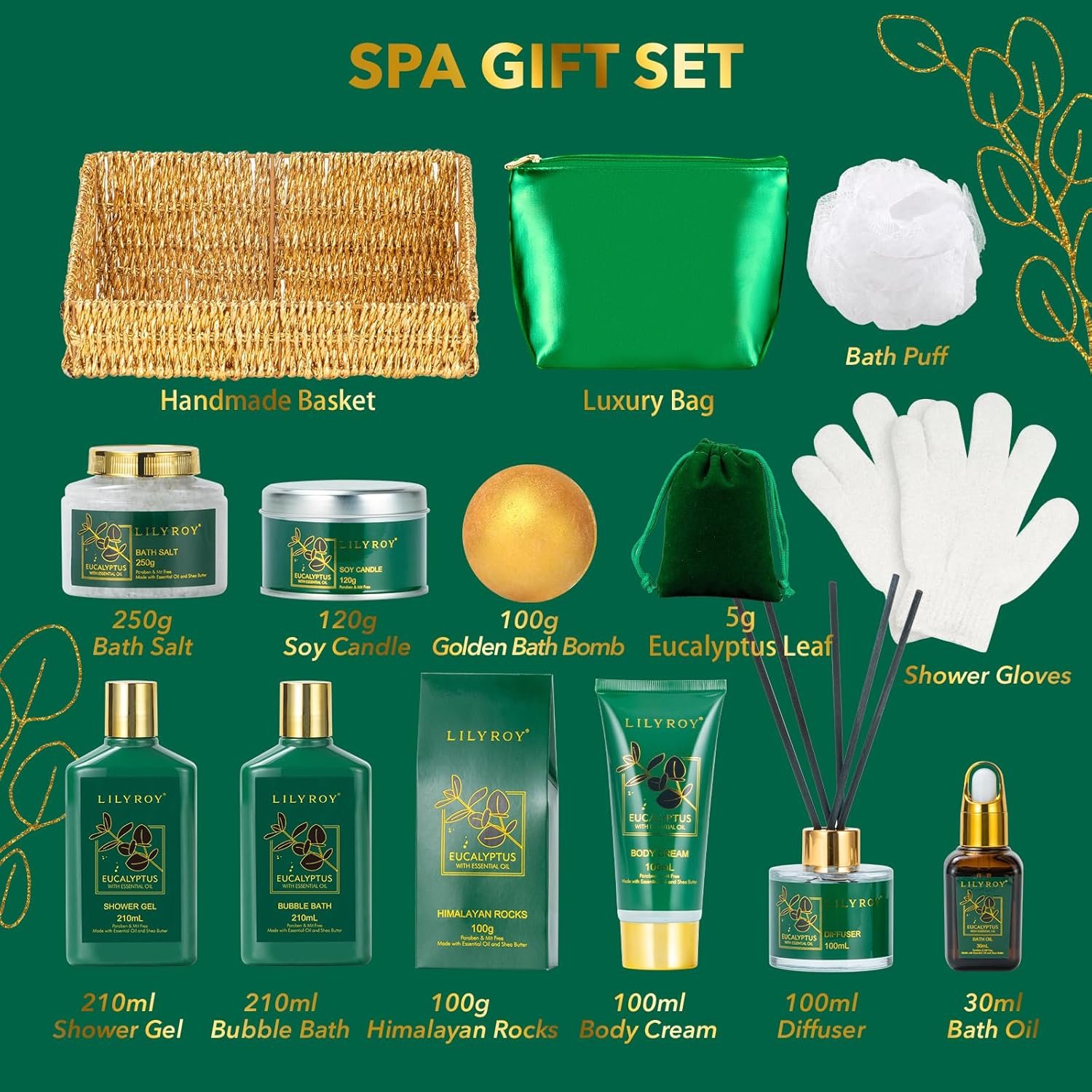 Fathers Day Gifts for Men, Gifts for Women, Birthday Gift, Spa Gift Baskets for Women - 15-Piece Premium Eucalyptus Bath Gift Set for Men - Spa Kit, Gift for Mothers Day, Christmas - Image 3