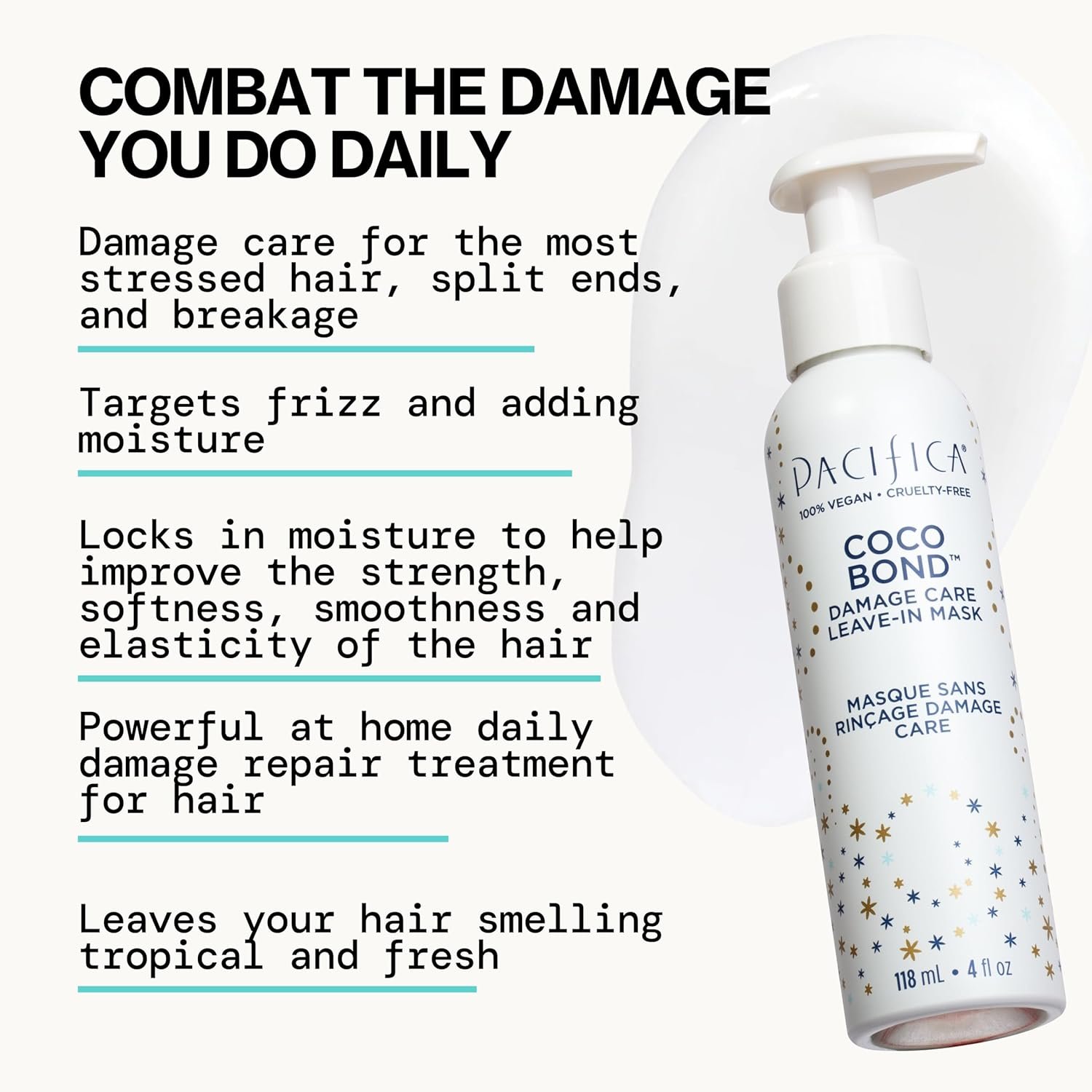 PACIFICA Beauty, Coco Bond Damage Care Leave-In Repair Mask Treatment, Dry & Damaged Hair from Bleach, Color, Chemical Services, Chlorine, & Heat, Coconut, Vegan - Image 6