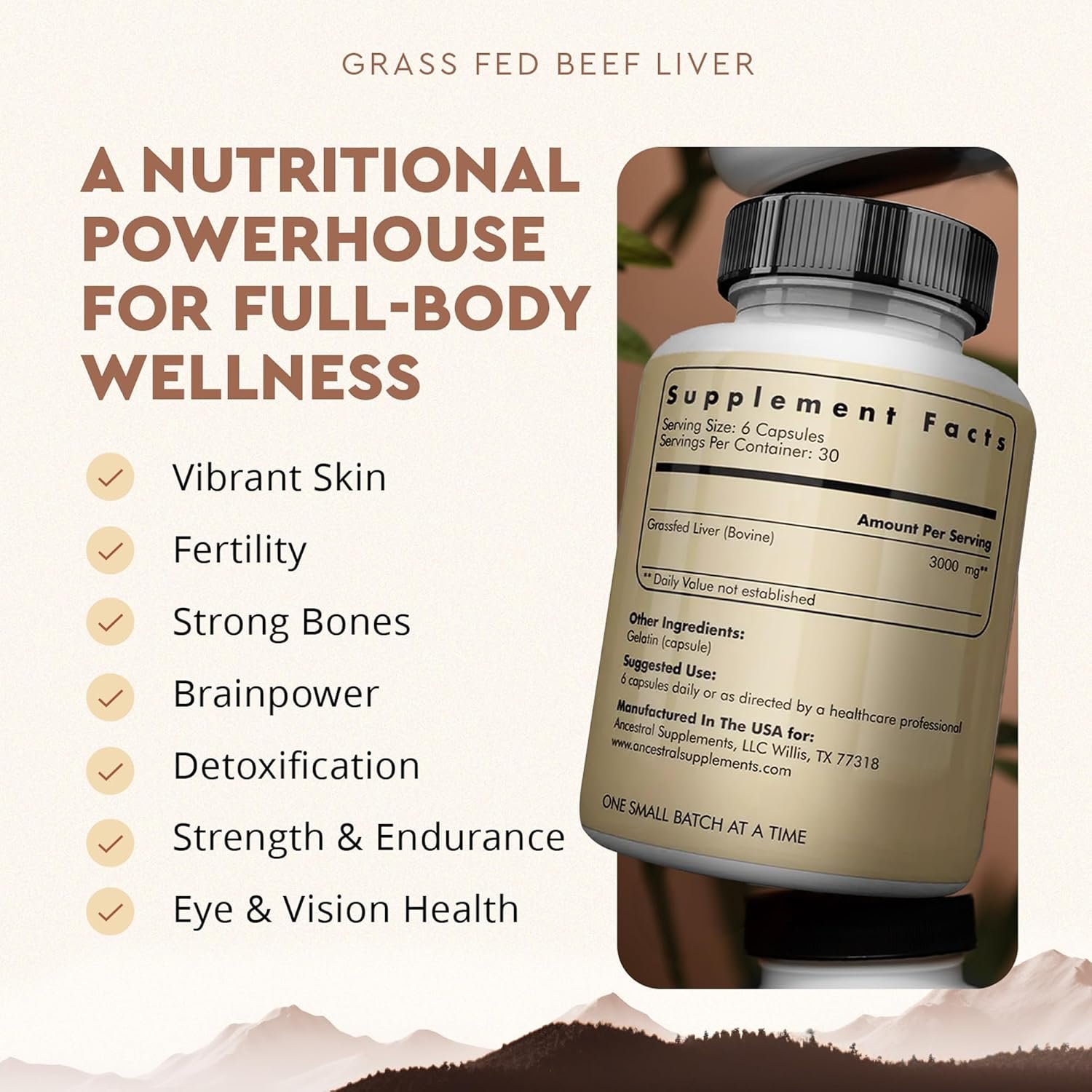Ancestral Supplements Grass Fed Beef Liver 180 Capsules, Supports Energy Production, Detoxification, Digestion, Immunity and Full Body Wellness, Non-GMO, Freeze Dried Liver Health Supplement - Image 2