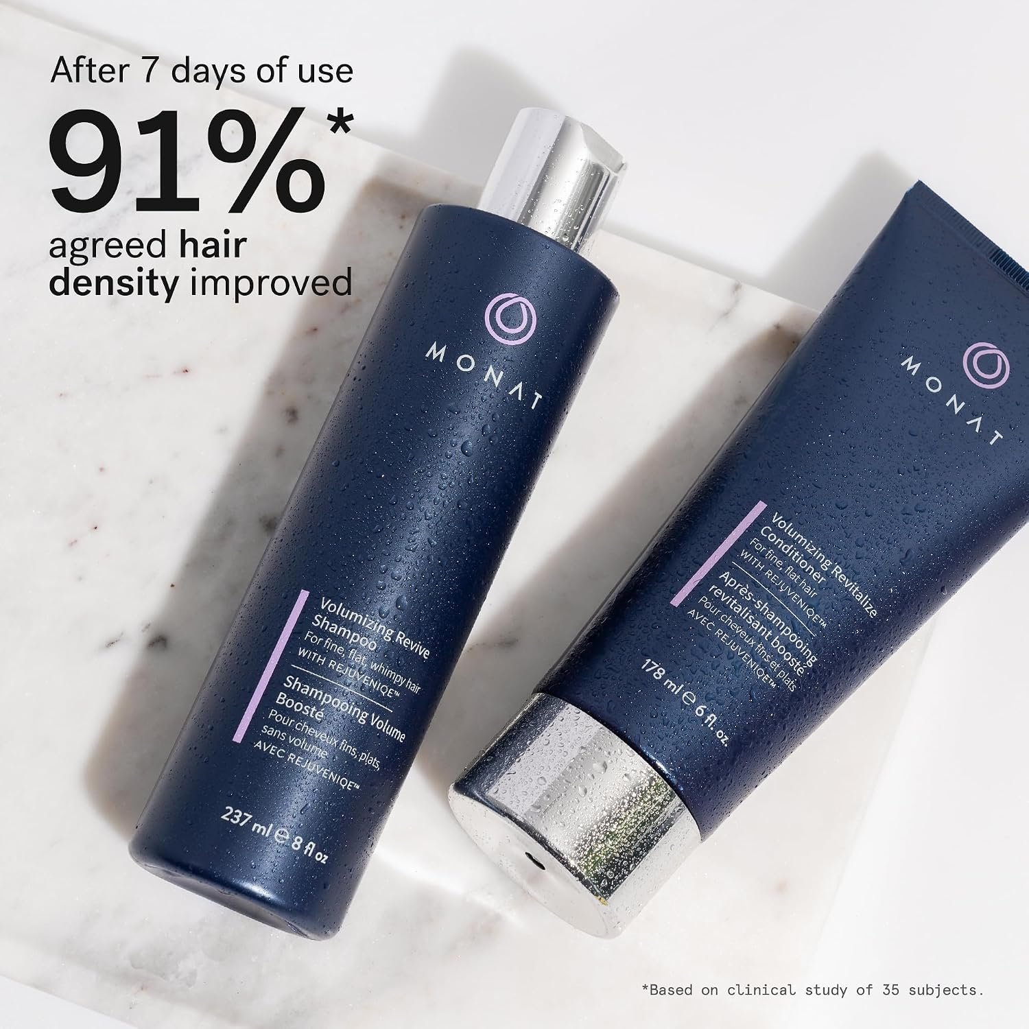MONAT Volumizing Shampoo & Conditioner Set Infused with REJUVENIQE – Lightweight Care for Fine, Flat Hair – Enhances Volume, Adds Softness and Shine – Net Wt. 237 ml (8 fl. oz.) & 177 ml (6 fl. oz.) - Image 2