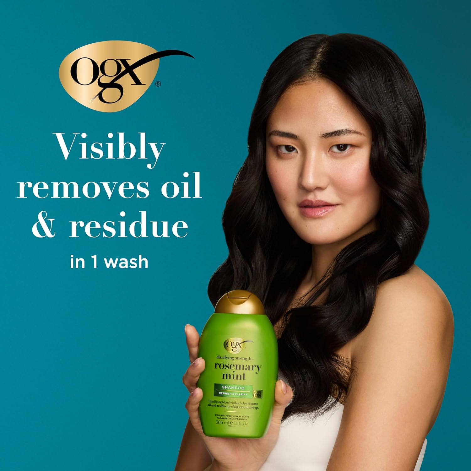OGX Clarifying Strength + Rosemary Mint Shampoo, Clarifying Shampoo for Oily Hair Visibly Helps Remove Oil & Residue to Clear Away Buildup, Sulfate-Free Surfactants, 13 fl. oz - Image 2