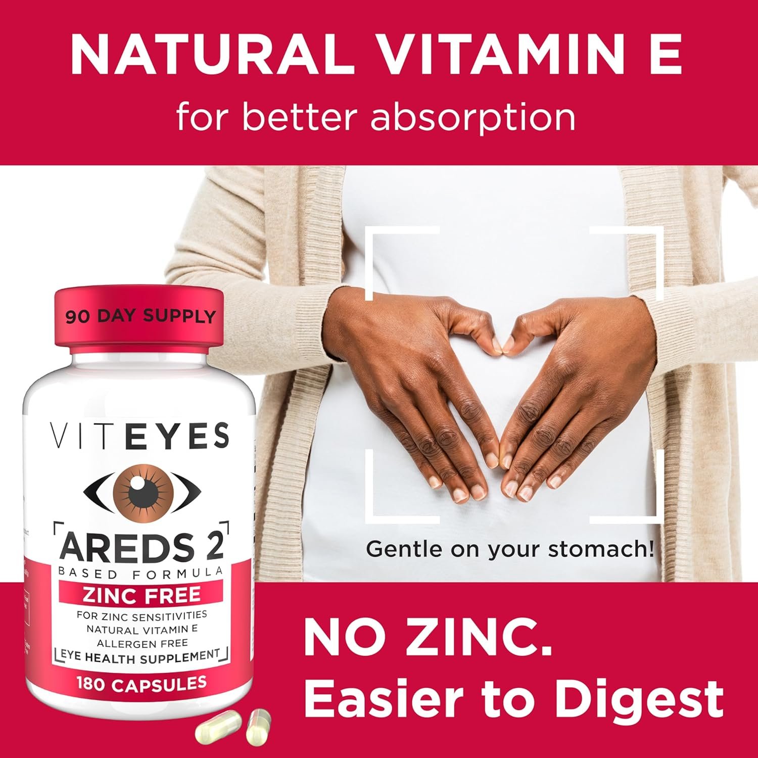 Viteyes AREDS 2 Zinc Free Macular Support, Natural Allergen Free Capsules with Vitamin E, Vitamin C, Lutein & Zeaxanthin, No Zinc, No Copper, Eye Doctor Trusted, Manufactured in the USA, 180 Ct - Image 6
