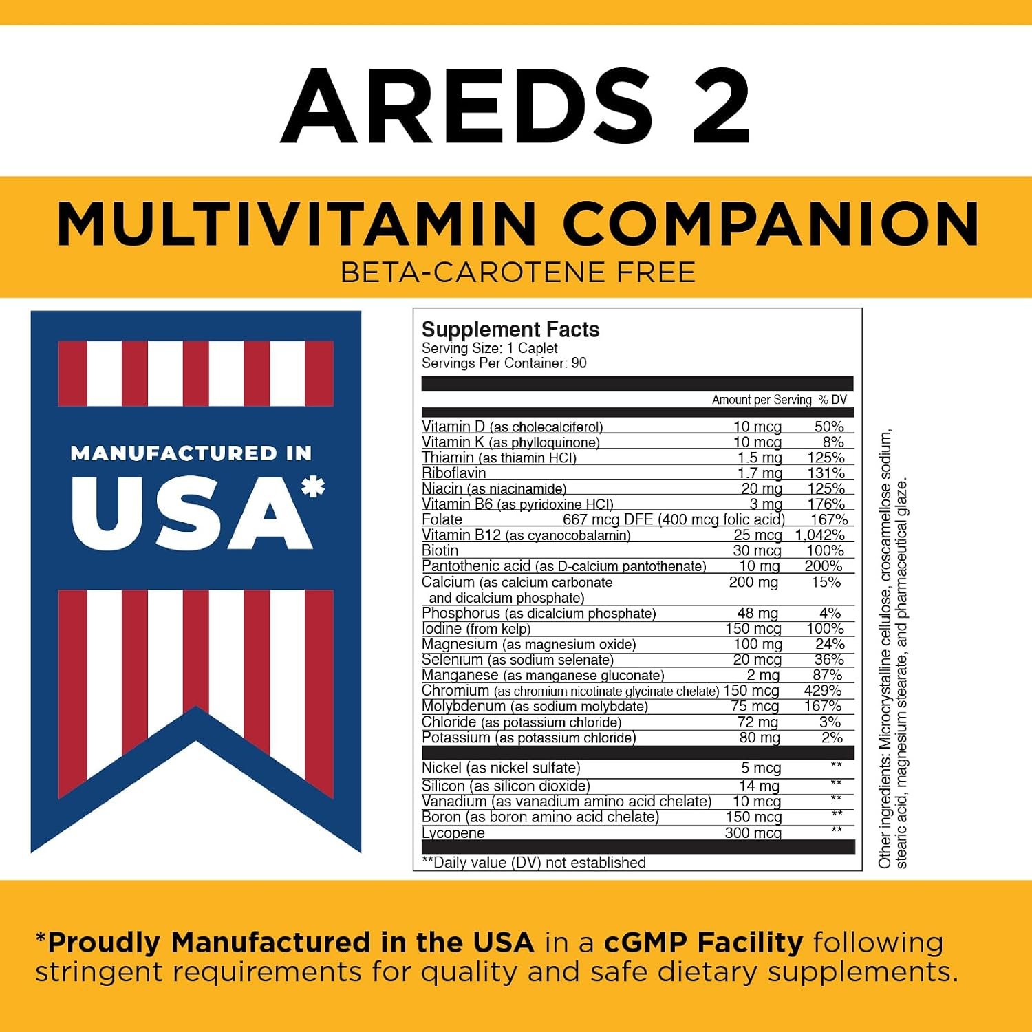 Viteyes Classic AREDS 2 Companion Beta-Carotene Free Multivitamin Supplement, Comprehensive Multivitamin Formula for AREDS 2 Users, 90 Caplets - Image 6