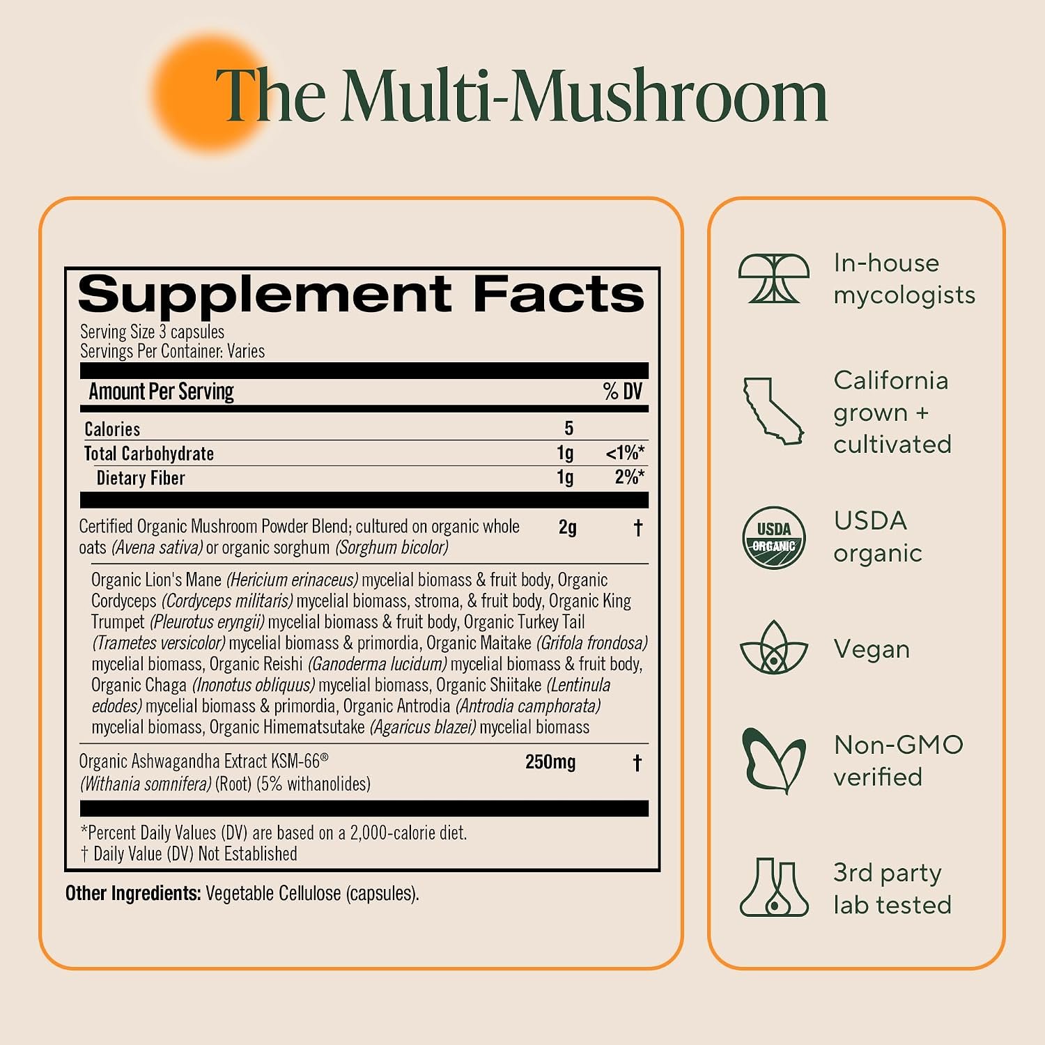Om Master Blend Mushroom Capsules - Organic Mushroom Supplement with 10 Mushrooms and Ashwagandha – Supports Immunity, Gut Health & Stress Relief, 168 Count (56 Servings) - Image 6
