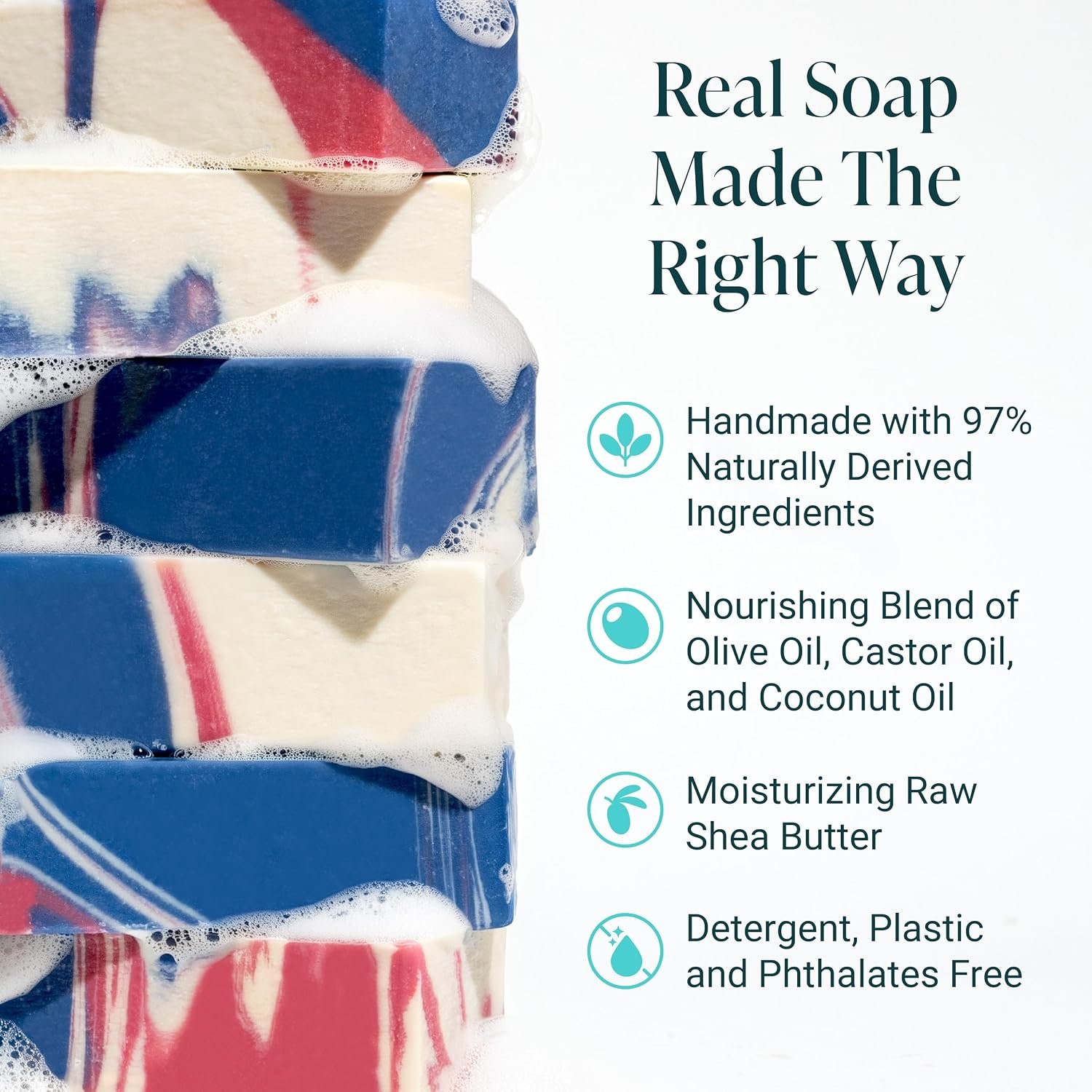 Handmade Natural Bath & Body Soap Bar, Vegan, All-Natural, Palm Oil Free, Made in USA with Shea Butter + Essential Oils, Patriot, 3 Bars - Image 3