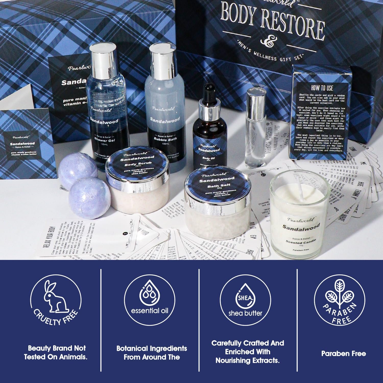 PEARLWORLD Bath Set with Ocean Scented Spa Gifts for Men, Christmas Birthday Self Skin Care Set for Men, Spa Gift Baskets for Him, 12Pcs Men's Spa Kit Gifts for Bath Spa - Image 6