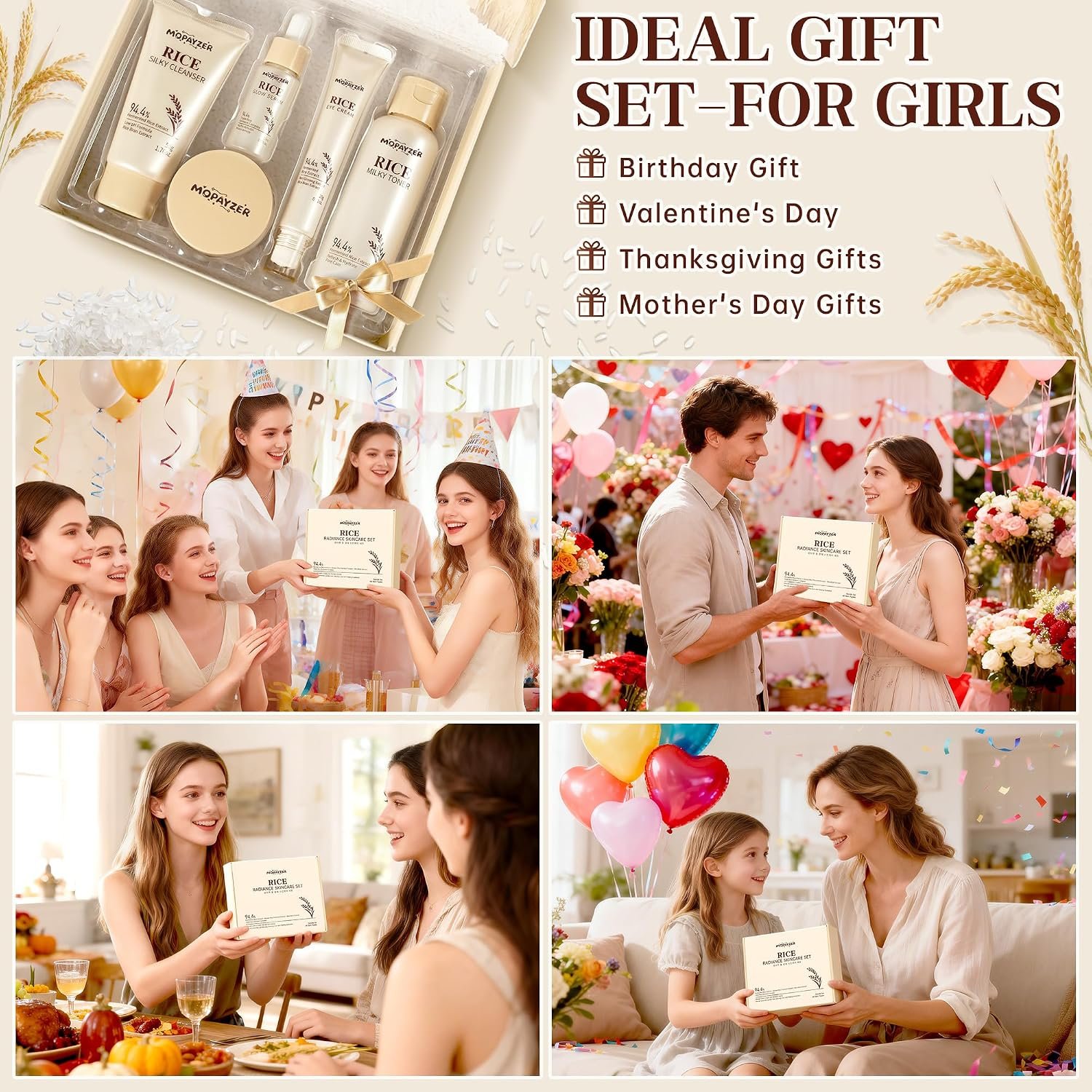 5PCS Rice Skincare Set, Korean Skin Care Set for Women Teens Girls, Rice Cleanser Toner Serum Face Cream Eye Cream, Hydrating Moisturizing Skin Care Set for Daily Face Care Routine - Image 8