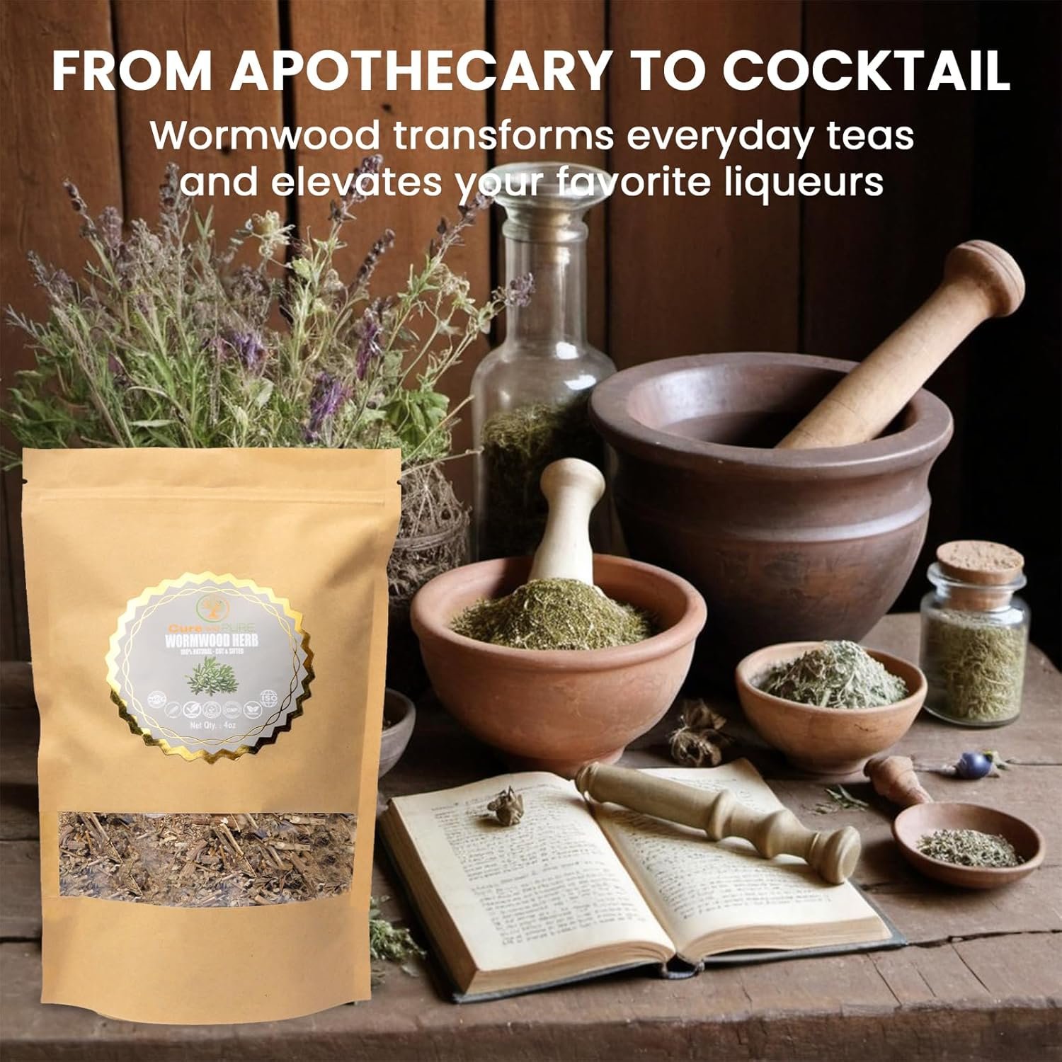 Cure wid Pure Organic Wormwood Herb Dried Cut & Sifted 4oz/114g - Artemisia Absinthium - Non-GMO,Preservative & Additives Free Wormwood Tea In Eco Friendly Resealable Pouch Traditional Herbal Remedy - Image 8
