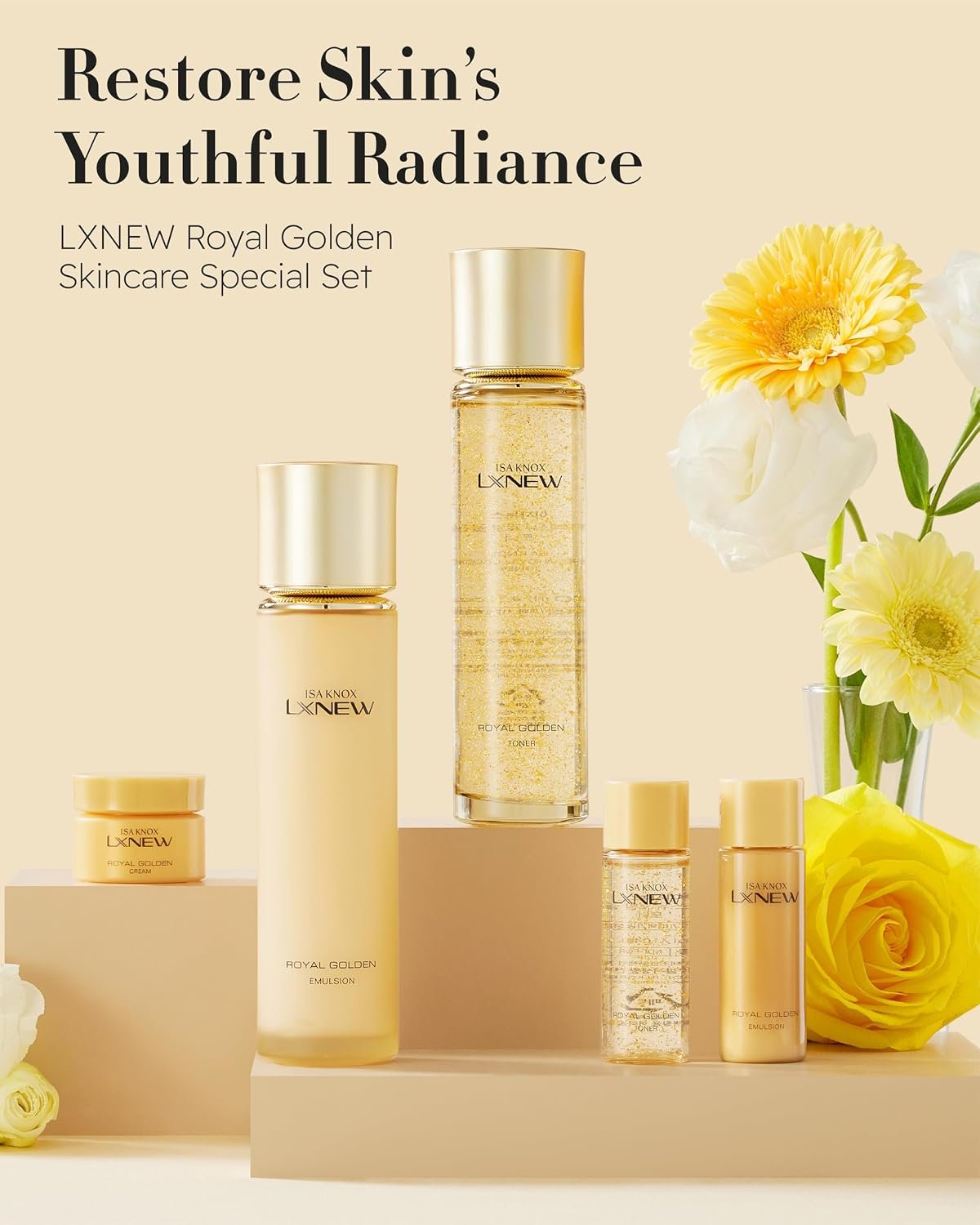 ISA KNOX Royal Golden Skin care Gift Set (11.4fl oz) - Korean Luxury Skin Care for Rejuvenation and Youthful skin. Royal Peptides & Jelly, Niacinamide. Guasha - Image 2