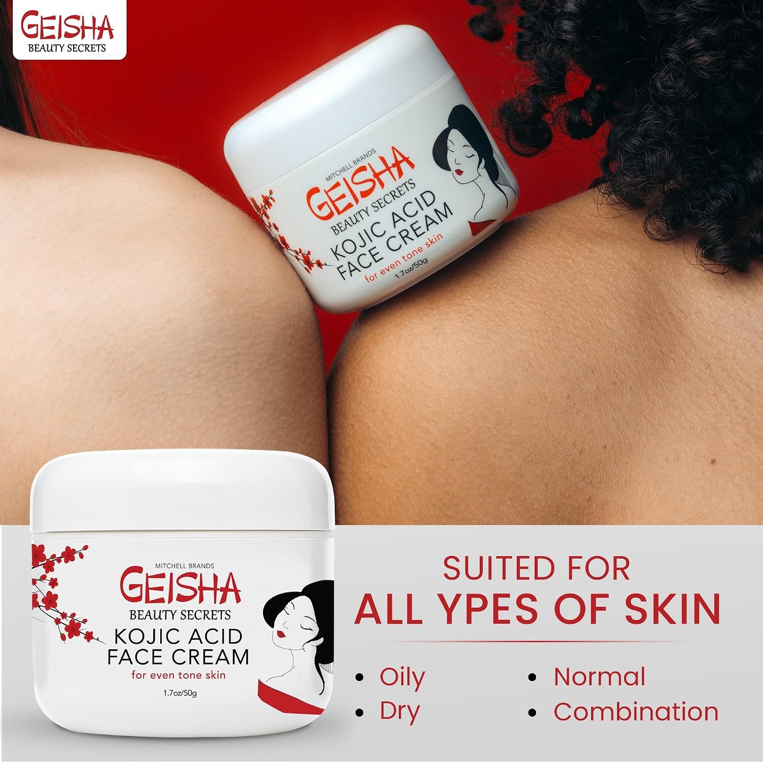 OMIC Geisha Kojic Acid Cream - 1.7 fl oz / 50 ml - Skin Brightening Cream for Face, Body, Hands - with Glycolic Acid - Image 4