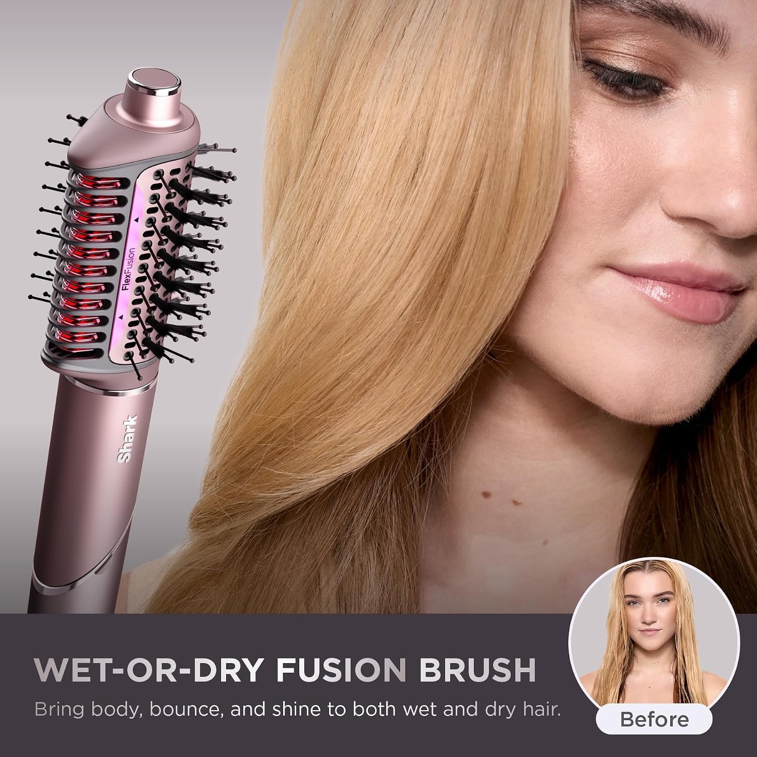 Shark FlexFusion Hair Straightener & Powerful Hair Dryer with Fusion Hair Brush, Ceramic Air Styler with Auto-Wrap Curlers & Concentrator, Ceramic Plates, Cosmic Blush HD641S - Image 6
