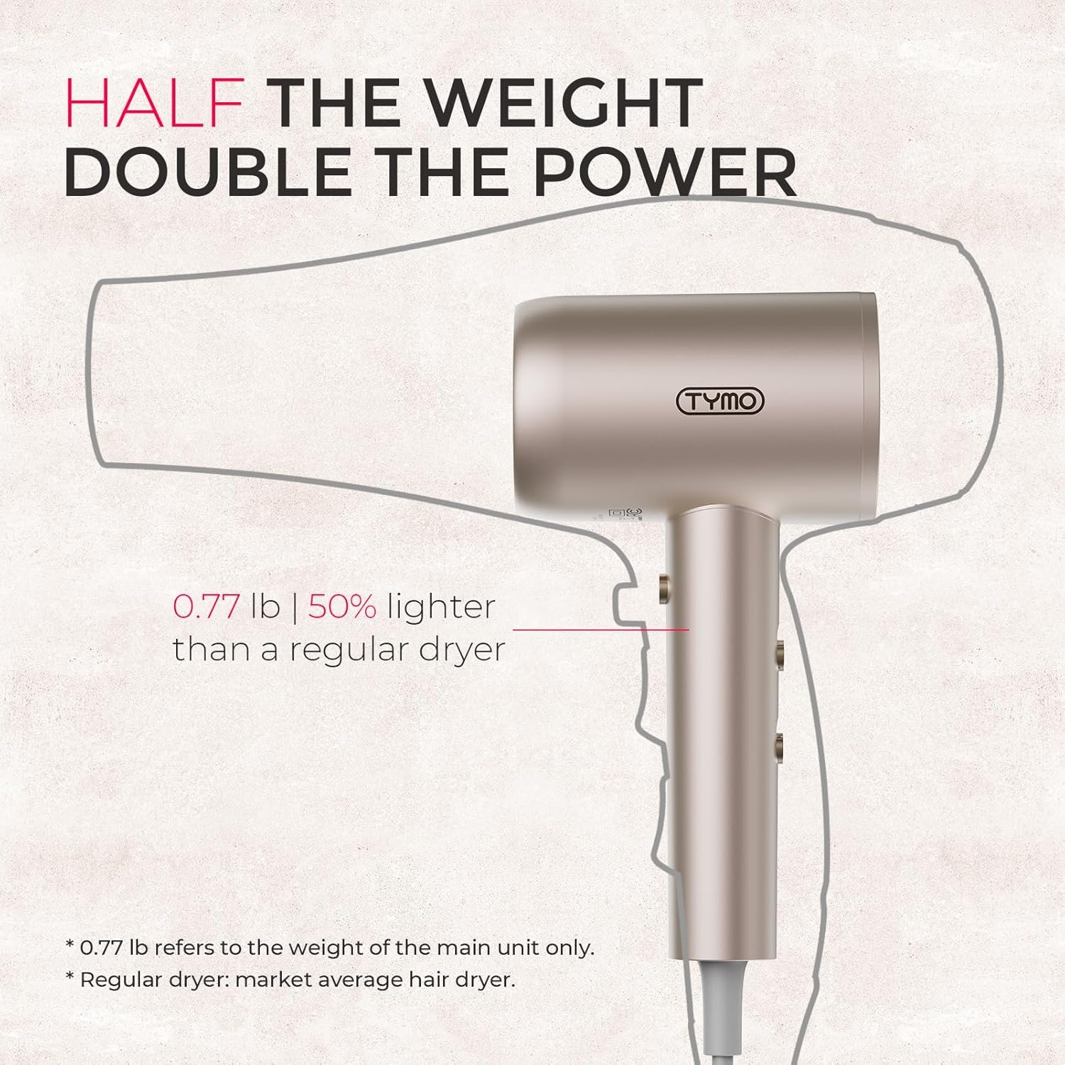 TYMO Diffuser Hair Dryer Blow Dryer - 300 Million Ionic Hairdryer with Diffuser & Comb Attachment for Curly Hair, Professional Blowdryer for Women, Cool Air Button, Small Travel Lightweight, Gold - Image 5