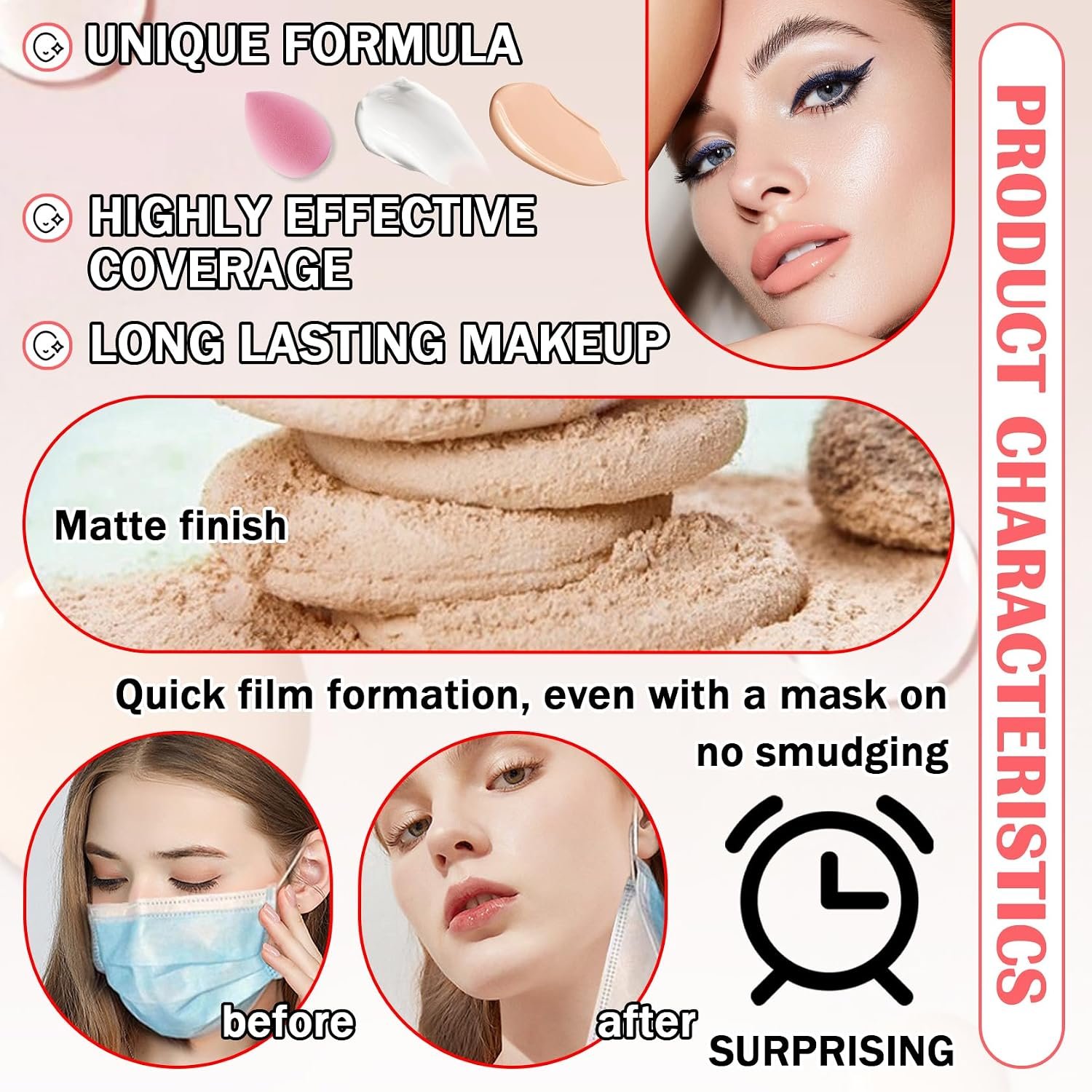 Color Changing Liquid Foundation & Full Coverage Concealer Foundation Face Primer Base Makeup Set,Moisturizing BB Cream & Loose Setting Face Powder with Makeup Sponge - Image 4