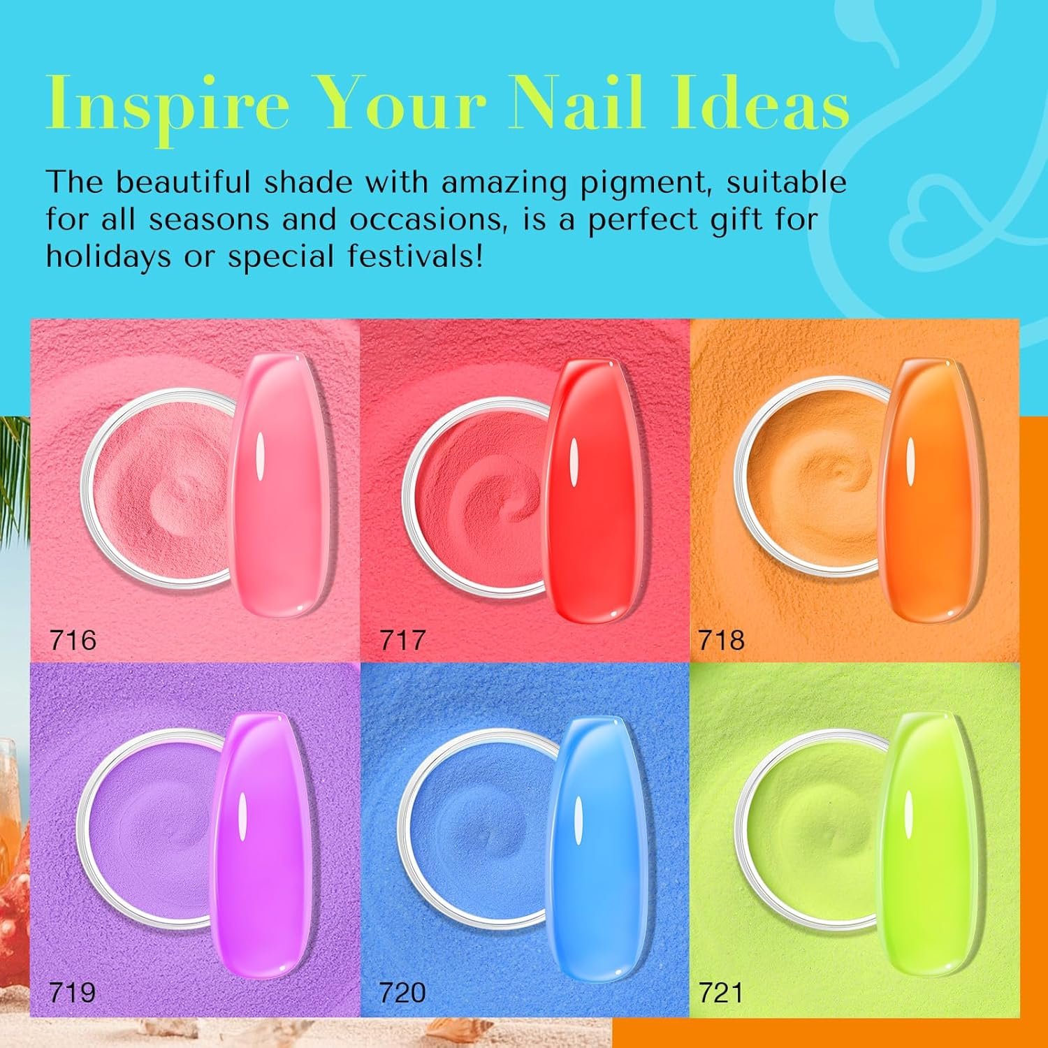 AzureBeauty 6 Colors Vibrant Neon Jelly Dip Powder Nail Kit, Bright Summer Jelly Nail Colors, French Nail Art Manicure DIY, No UV Lamp Required - Image 8