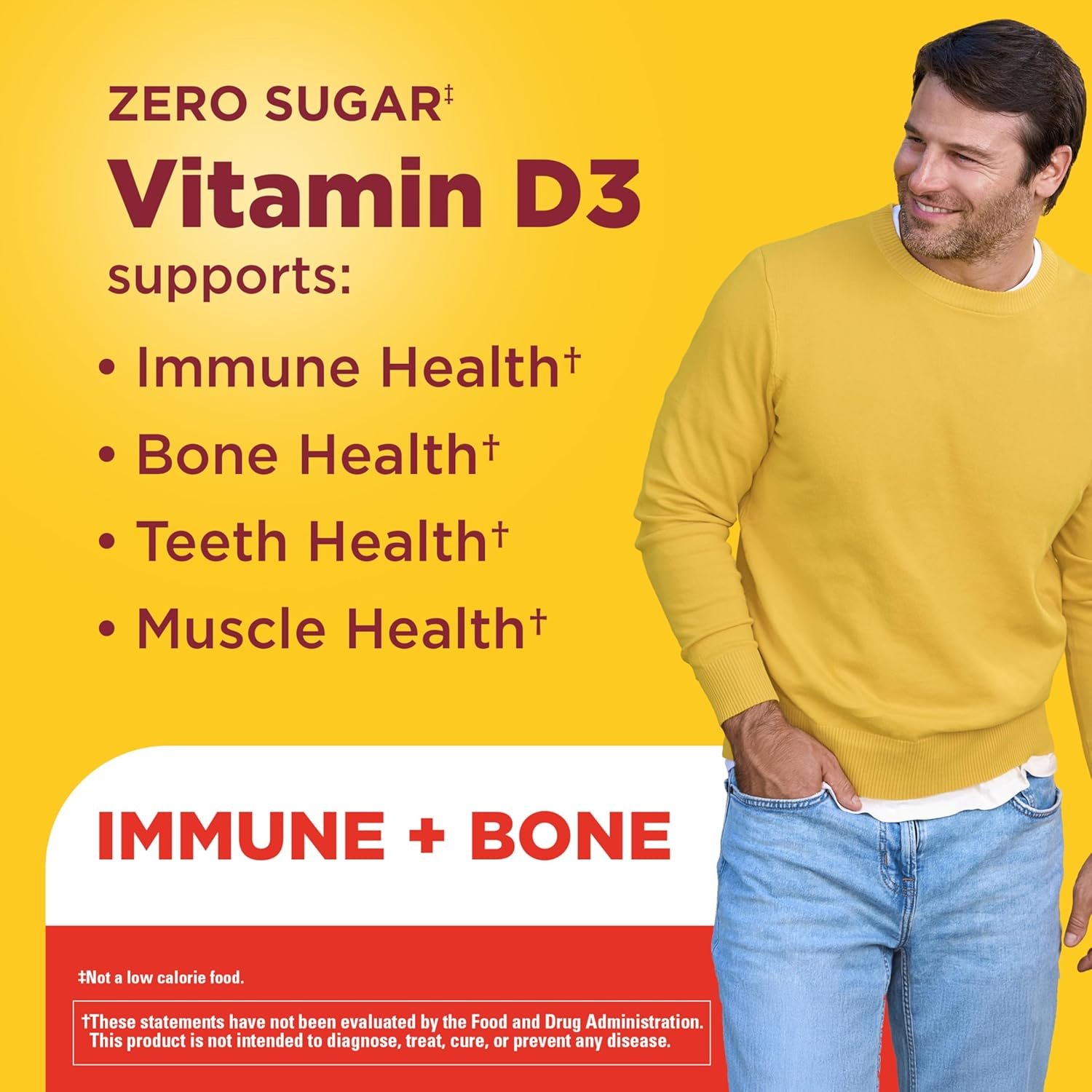 Nature Made Zero Sugar Vitamin D3 Gummies 2000 IU (50 mcg) Per Serving, Bone & Immune Support, Aspartame Free, 110 Vitamin D Gummies, 55 Day Supply - Image 3