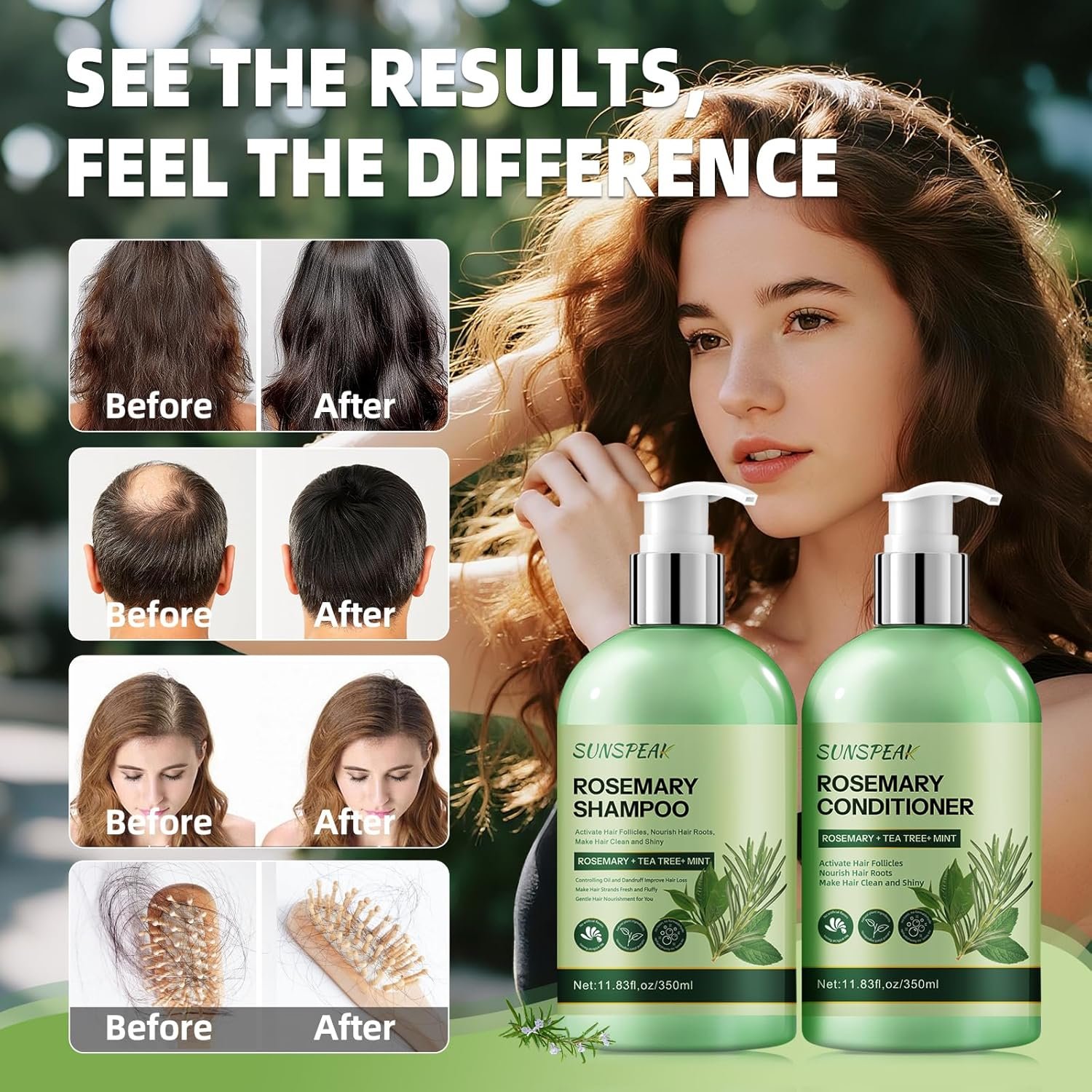 Rosemary Hair Growth Shampoo and Conditioner Set: Thickness & Anti Hair Loss Shampoo and Conditioner with Tea Tree Oil Mint Biotin – Strengthening Formula for Men & Women, Thinning & Damaged Hair Care - Image 2