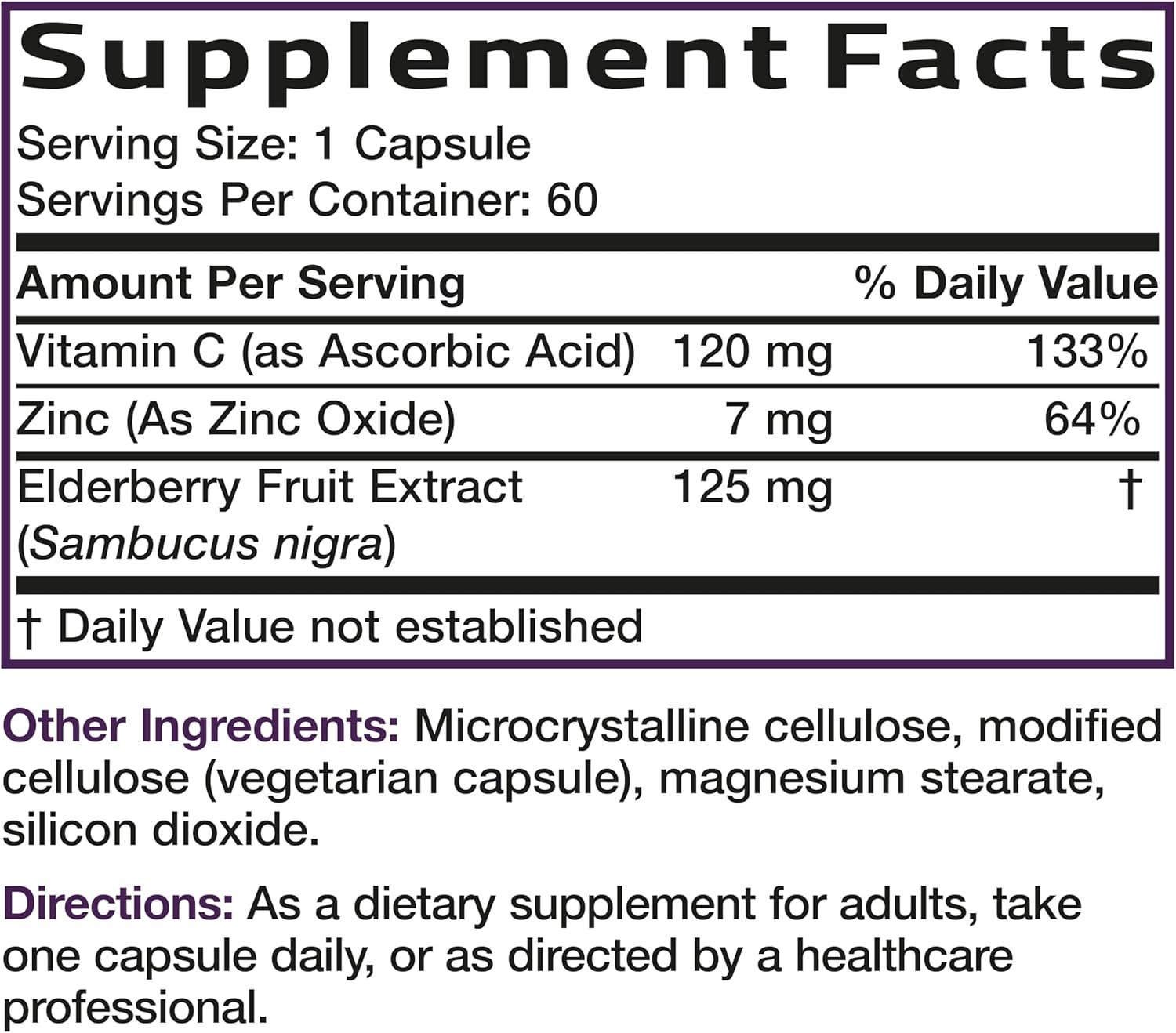 Bronson Sambucus Elderberry with Zinc & Vitamin C Triple Immune Support Complex Immune & Antioxidant Protection, Non-GMO, 60 Vegetarian Capsules - Image 6