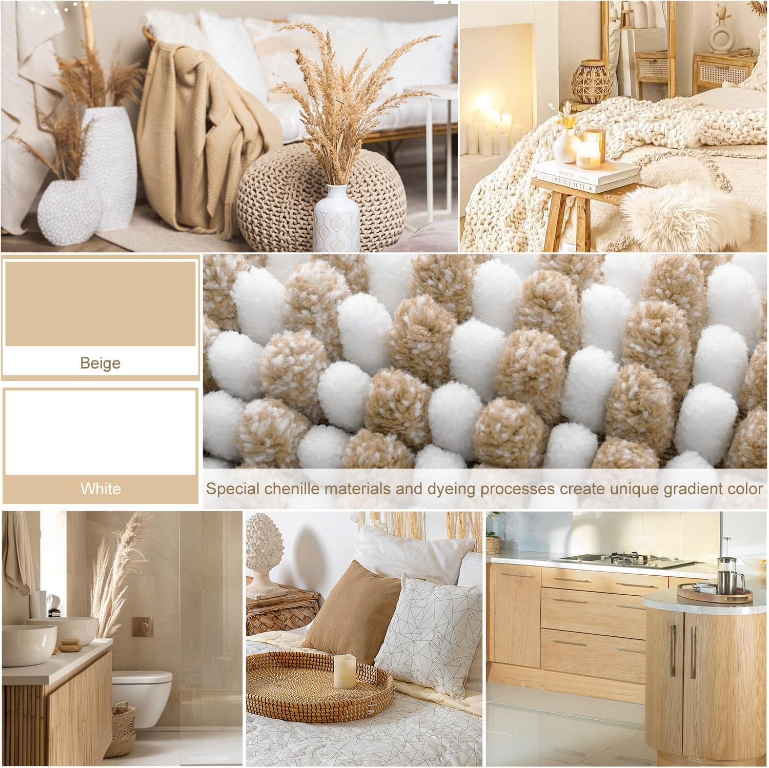 BSICPRO Bathroom Rugs and Mats Sets, 2 Piece Thick Absorbent Chenille Bath Mat Rug Set Non Slip, Soft Shaggy Bath Floor Mats for Bathroom, Machine Washable (20" x 47" Plus 16" x 24", Beige) - Image 3