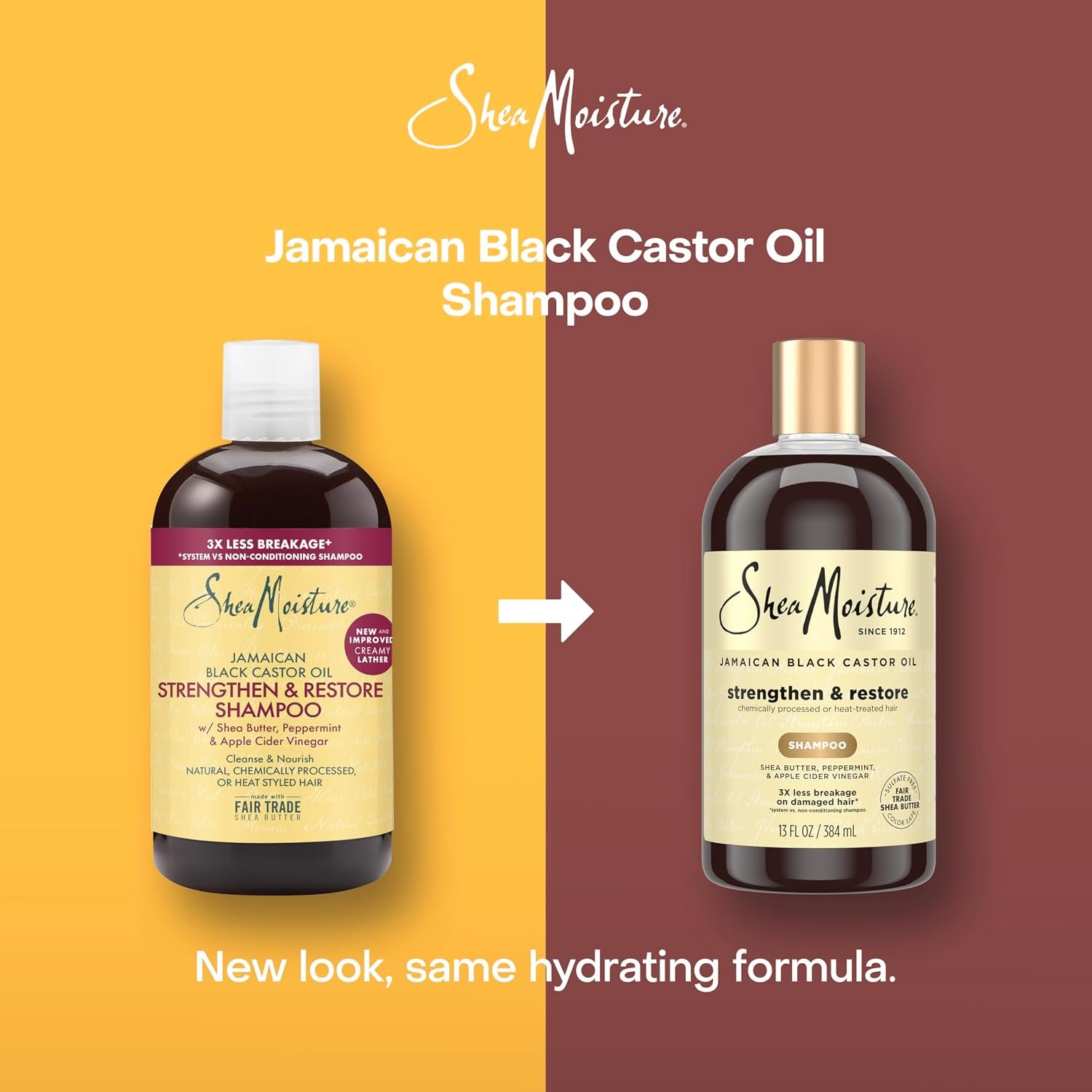 SheaMoisture Strengthen and Restore Shampoo Pure Jamaican Black Castor Oil for Damaged Hair To Cleanse and Nourish Hair 13 fl oz - Image 3