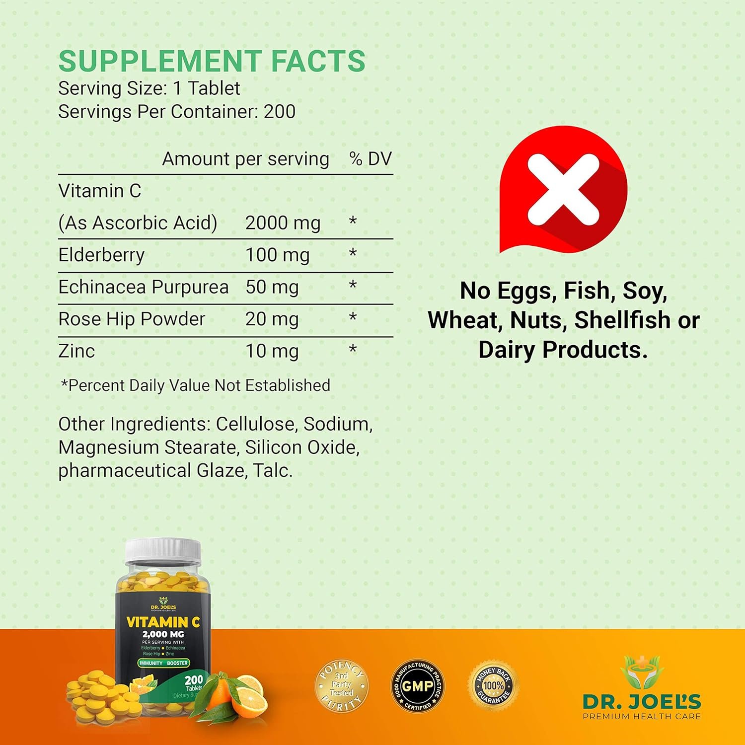 Dr. JOEL'S Immune Support Vitamin C 2000 mg - 200 Tablets - with Zinc, Elderberry, Rose Hip, Echinacea - Boosts Immune System- Made in USA - Image 2