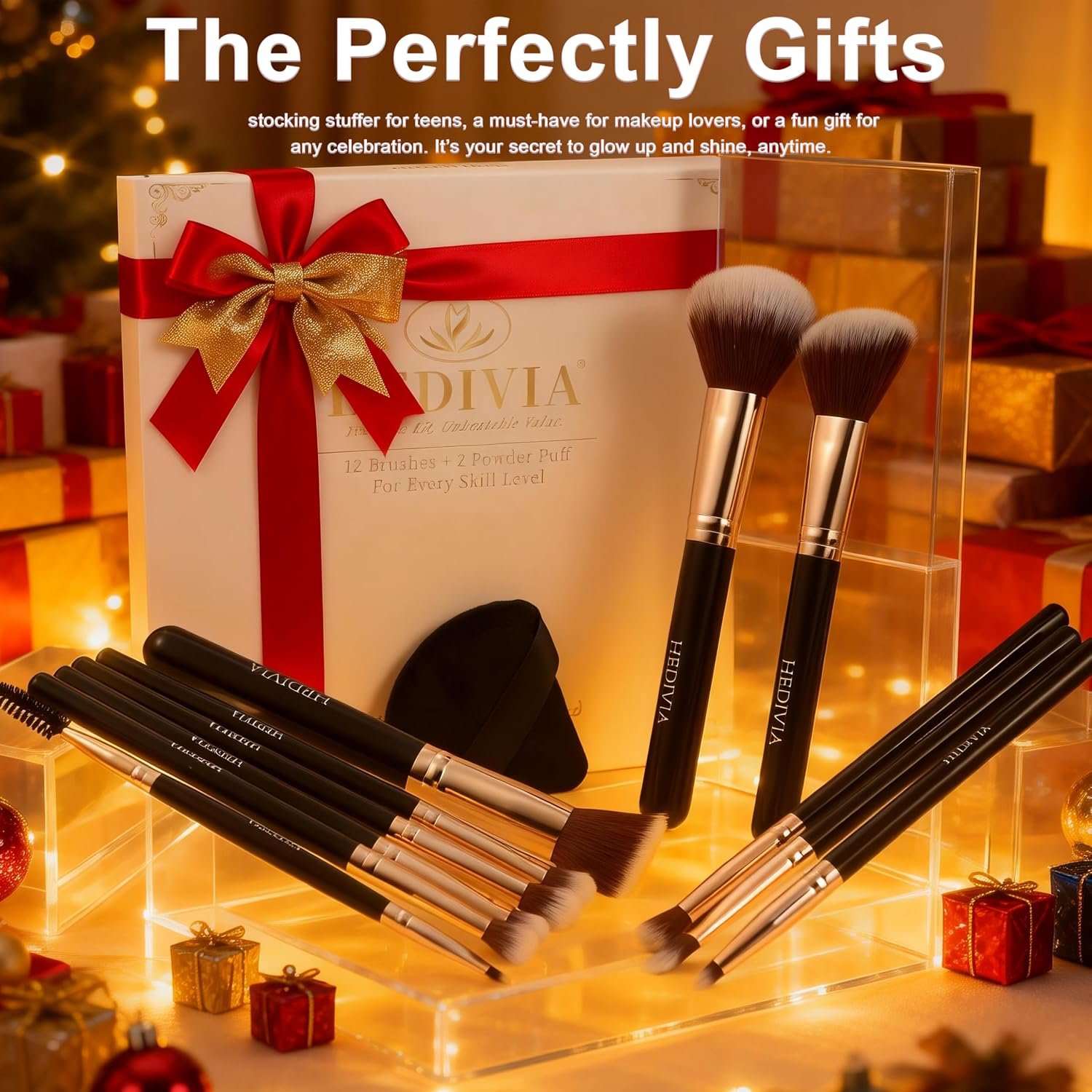Black Makeup Brushes Set 14 Pcs Professional, Premium Synthetic Foundation Makeup Brush Concealer Powder Blush Eyeshadow Brushes with 2 Powder Puff & Dual-ended Mask Applicator.Gifts for Girls - Image 9