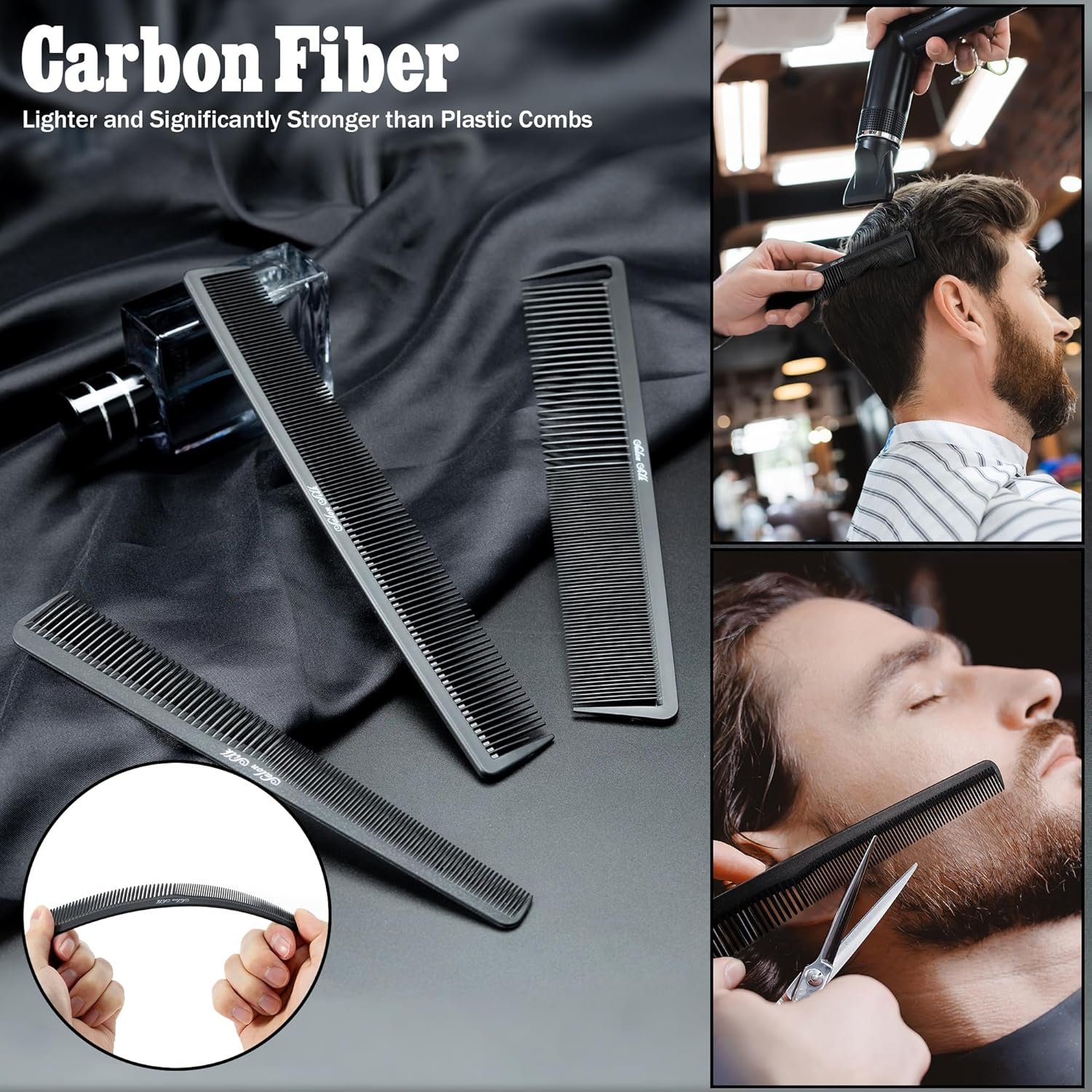 SALONSILK 13PCS Hair Cutting Shaving Brush and Comb Set, Professional Barber Combs for Hair Stylist, Premium Grade Barber Brush Neck Duster, Fading Comb Barber Clipper Comb - Image 3