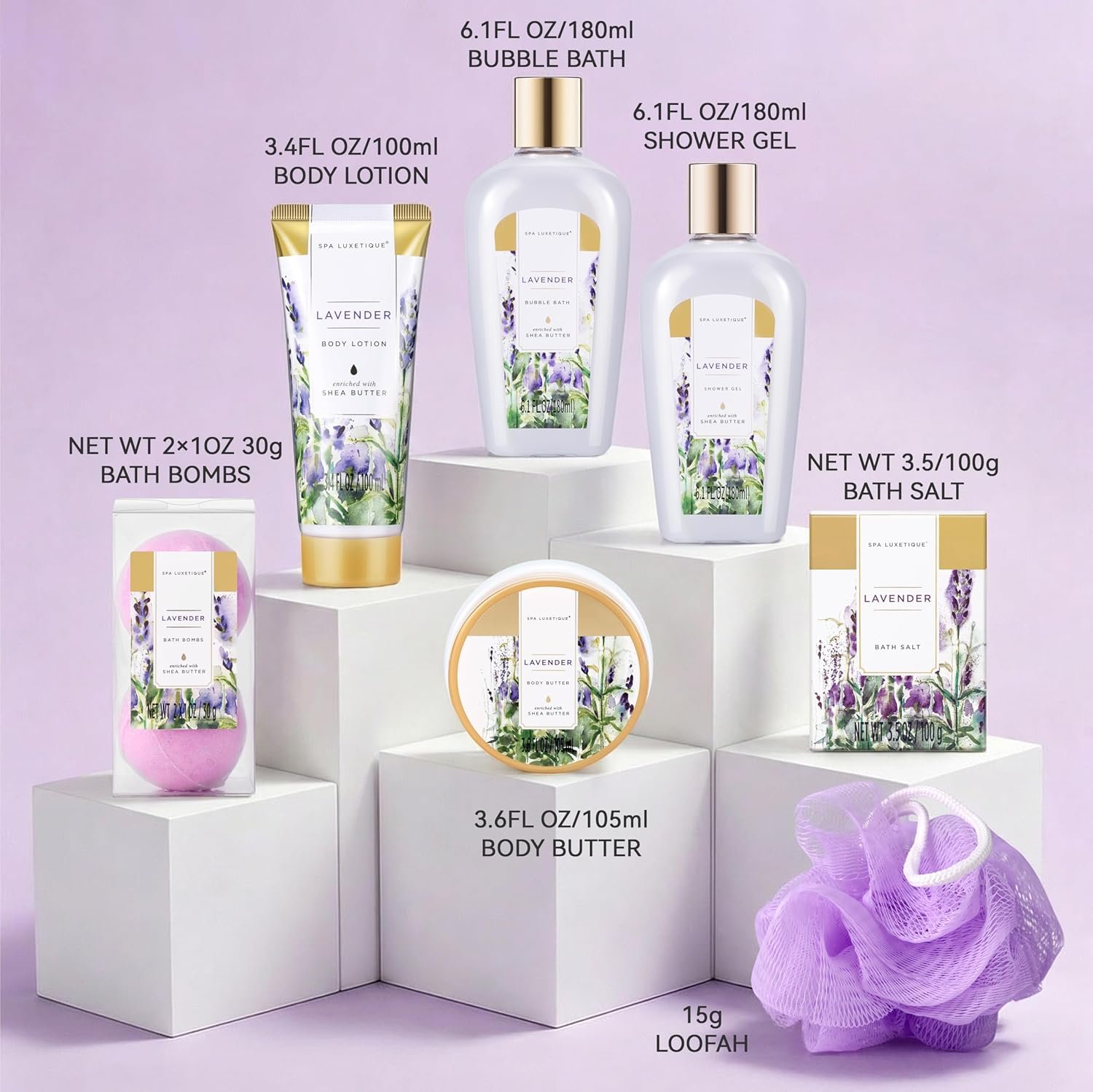 spa luxetique Spa Gifts for Women, Gift Basket, 8 Pcs Lavender Bath Sets with Bubble Bath, Lotion Sets, Birthday Anniversary Gifts for Her, Self Care Kit, Mothers Day Gift for Mom - Image 2