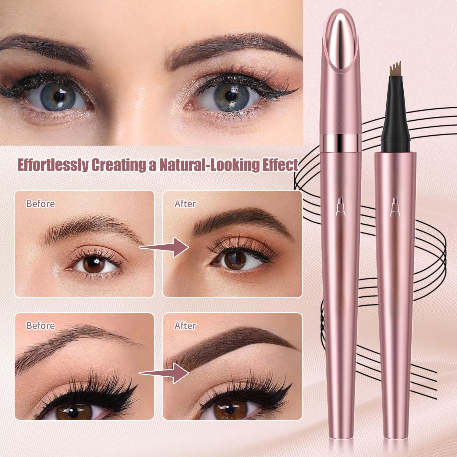 Microblading Eyebrow Pen, 2026 New Premium 4-Tip 3D Eyebrow Pencil, Waterproof Long-Lasting Fine Stroke Contouring Pen, Natural Makeup Effect for All Day (Dark Brown) - Image 5